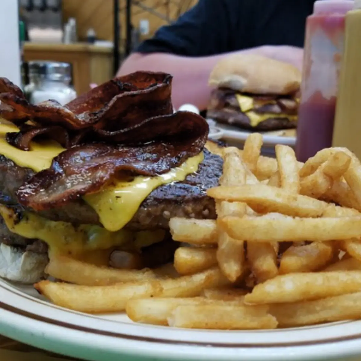 Double Bacon Cheeseburger with French Fries