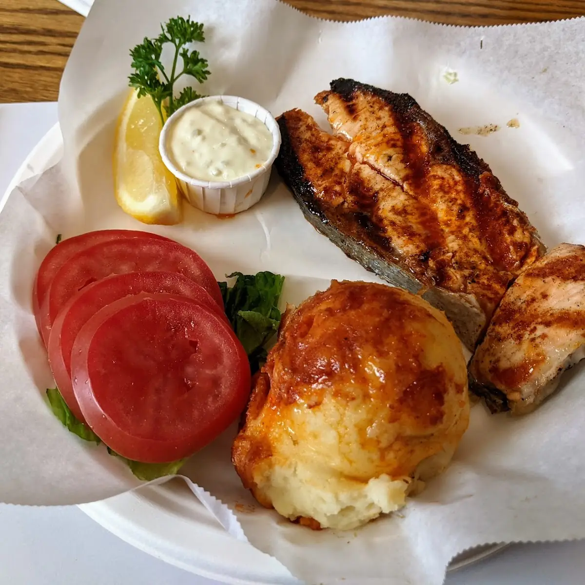 Grilled Salmon with Cheesy Mashed Potatoes