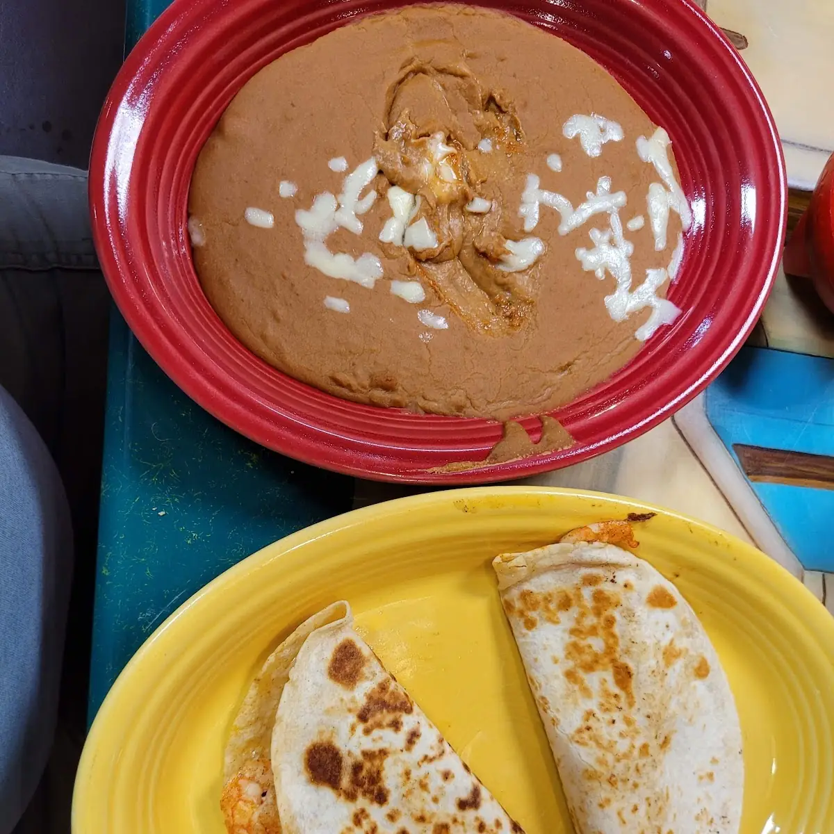 Shrimp Quesadilla and Refried Beans