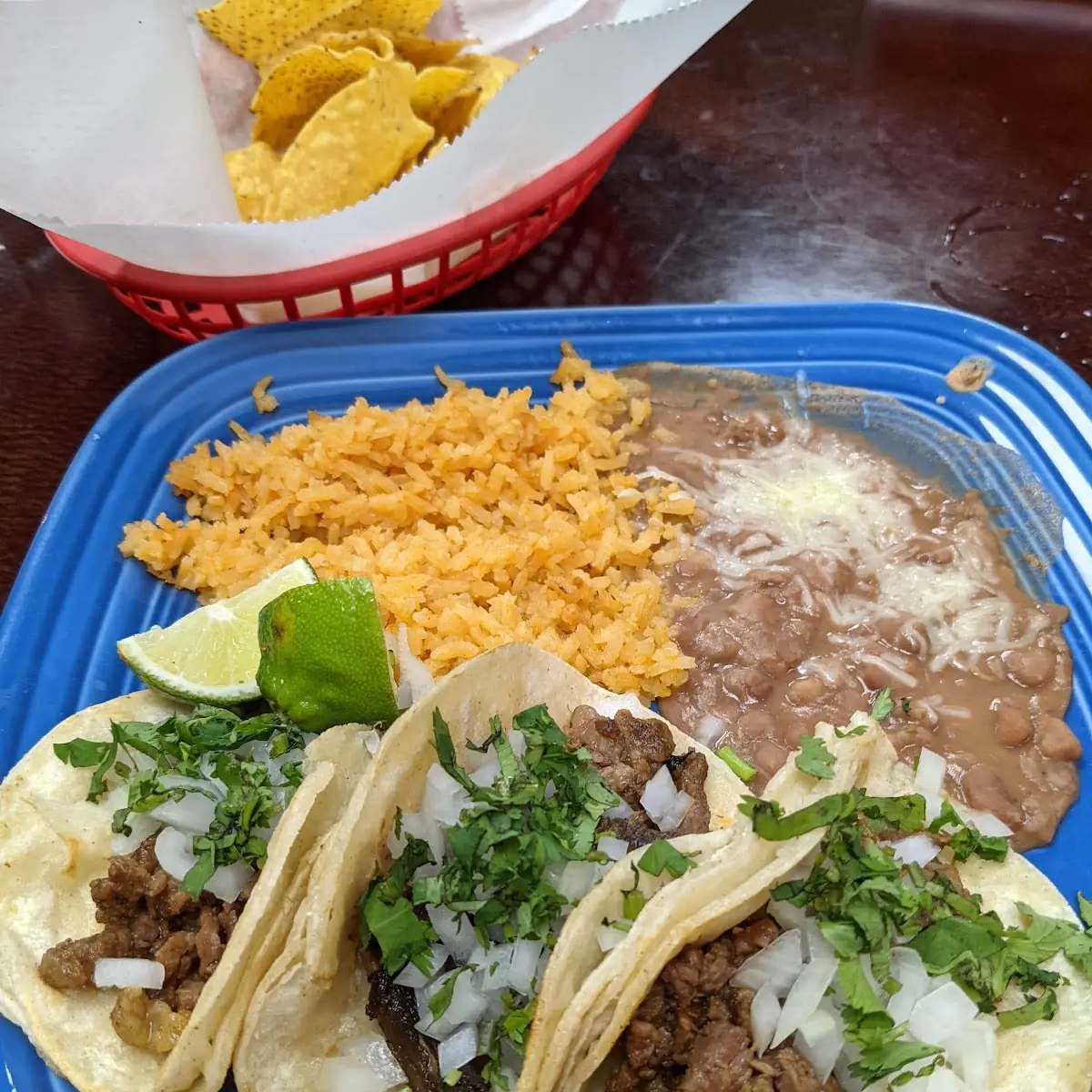 Three Tacos Rice & Beans