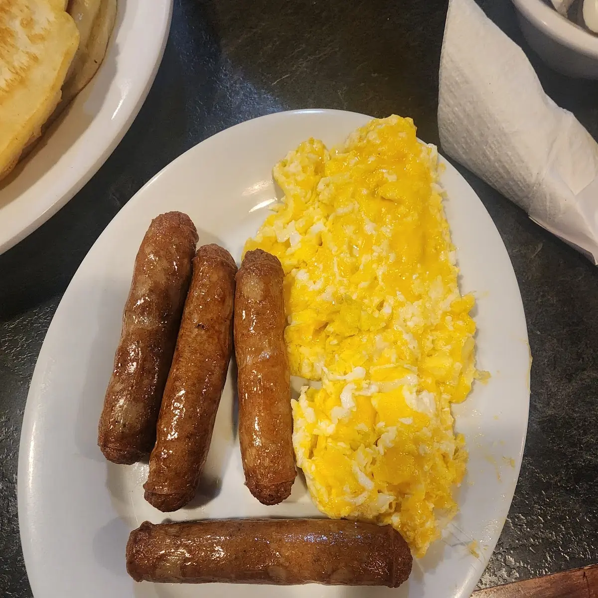 Two Eggs Scrambled with Fresh Sausage