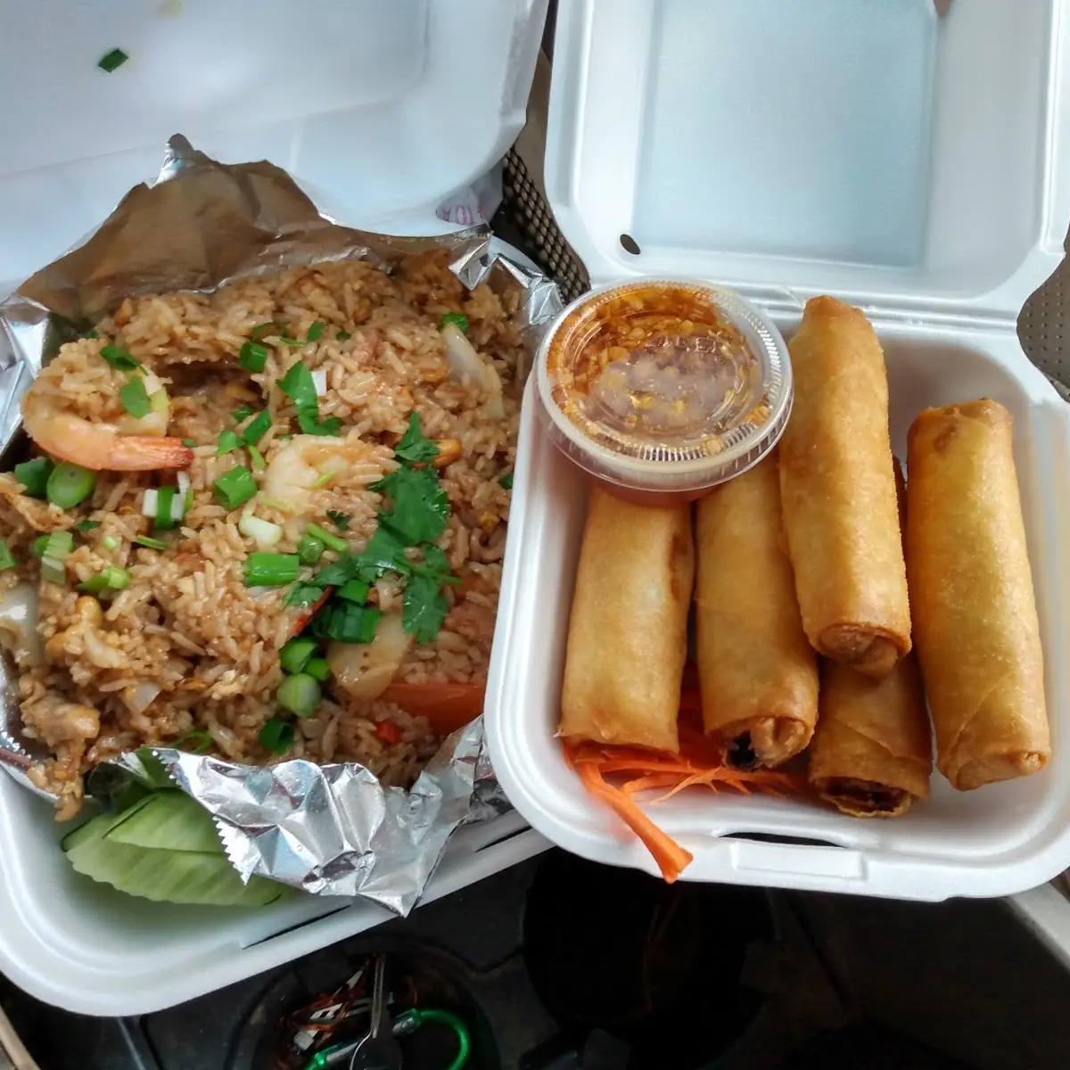 Shrimp Fried Rice and Egg Rolls