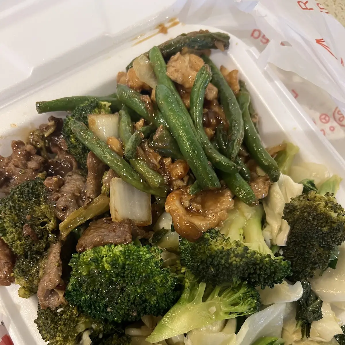 Broccoli Beef with String Beans Chicken Breast on Super Greens