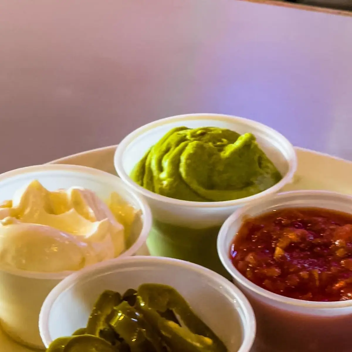 Nacho Condiments with Guacamole Dip