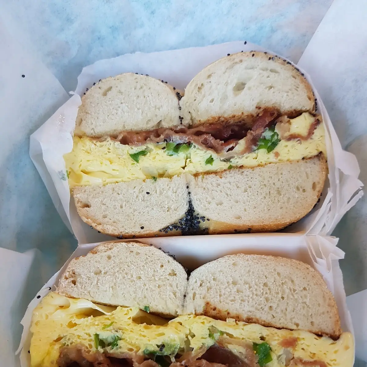 Scrambled Eggs on a Toasted Bagel