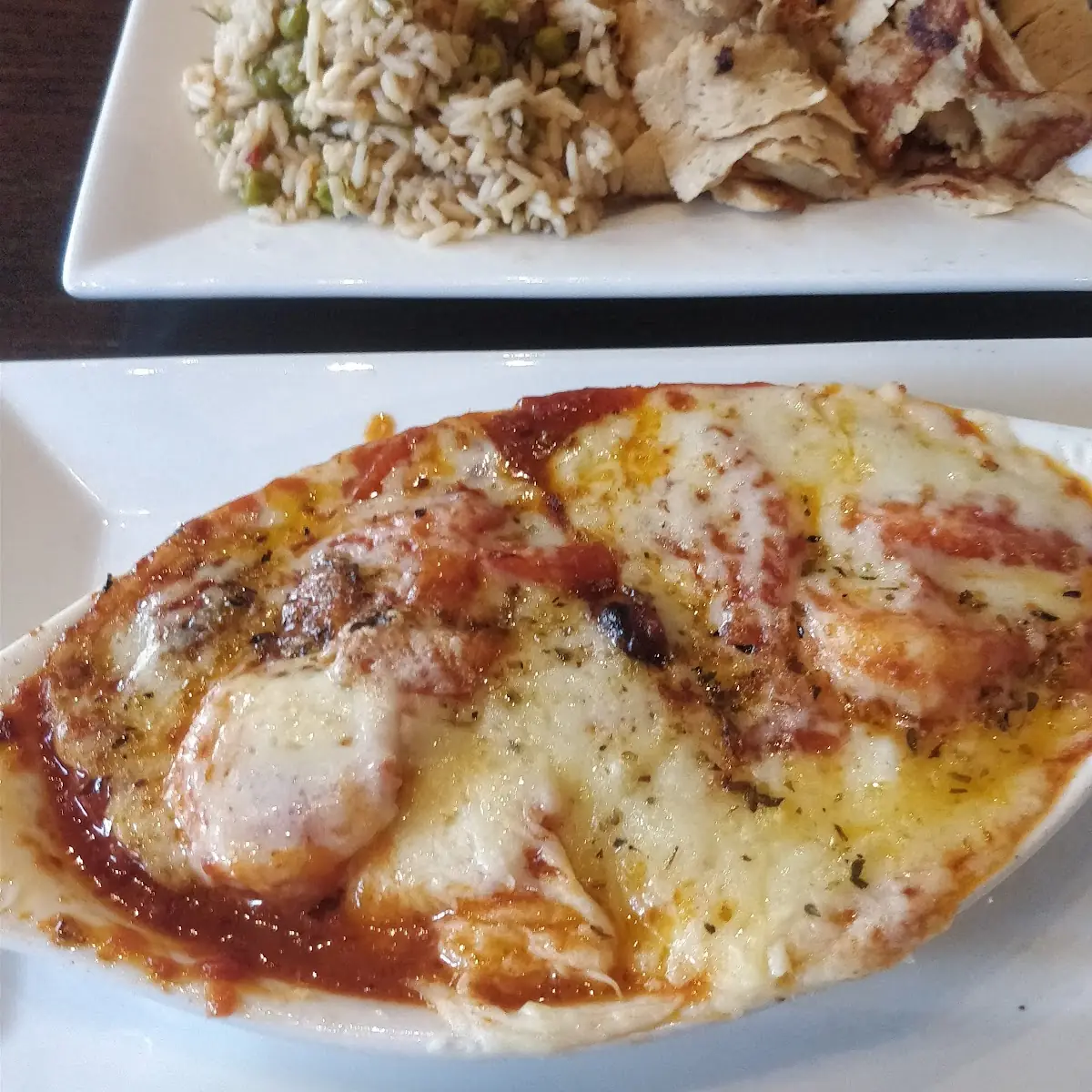 Shrimp Saganaki and Mixed Grill Platter