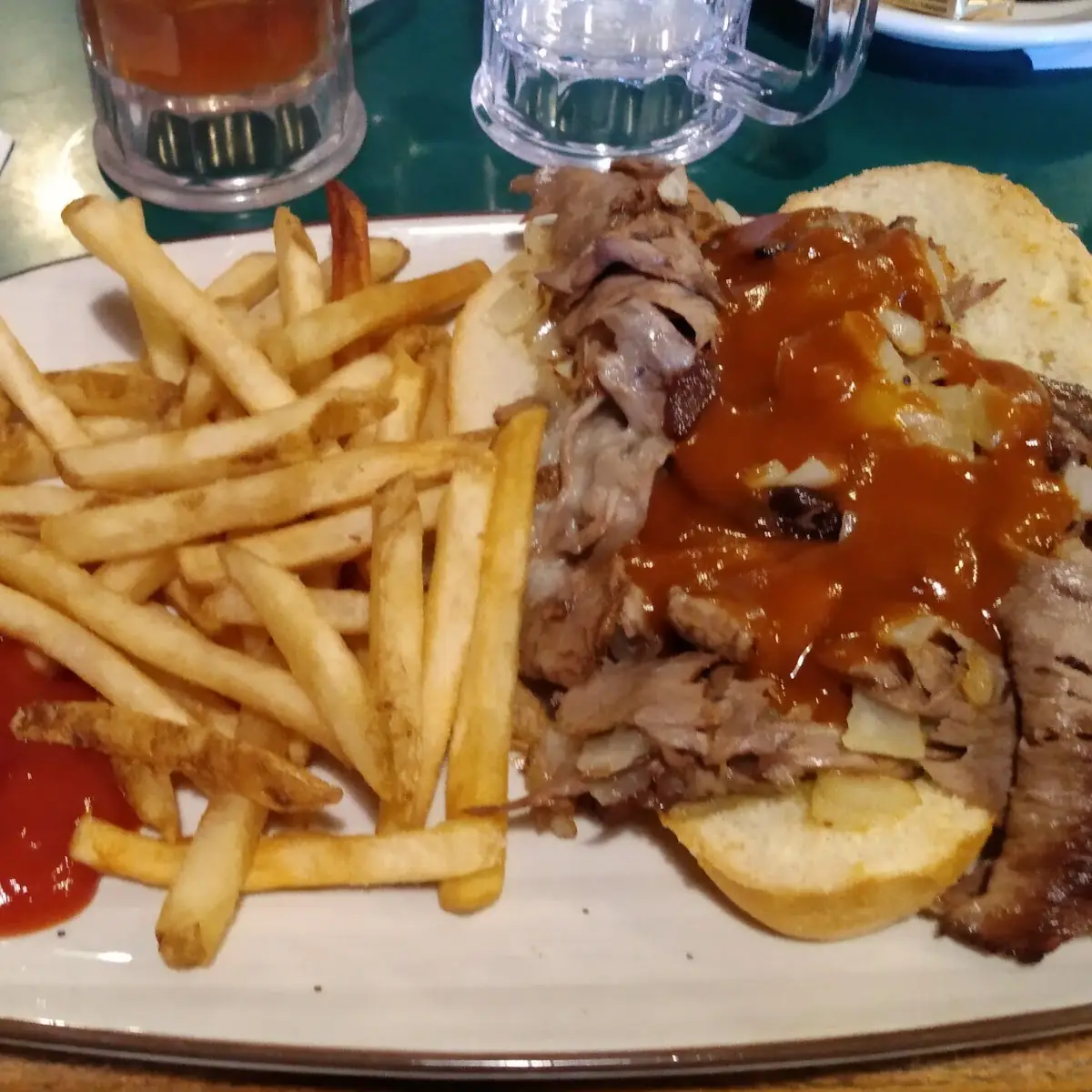 Philly Cheese Steak Sandwich and Fries