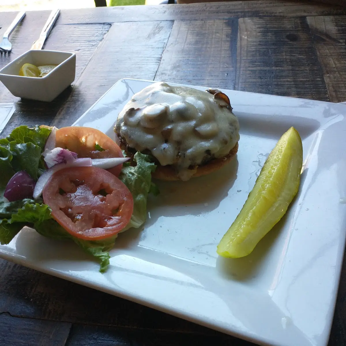 George's Mushroom Swiss Burger