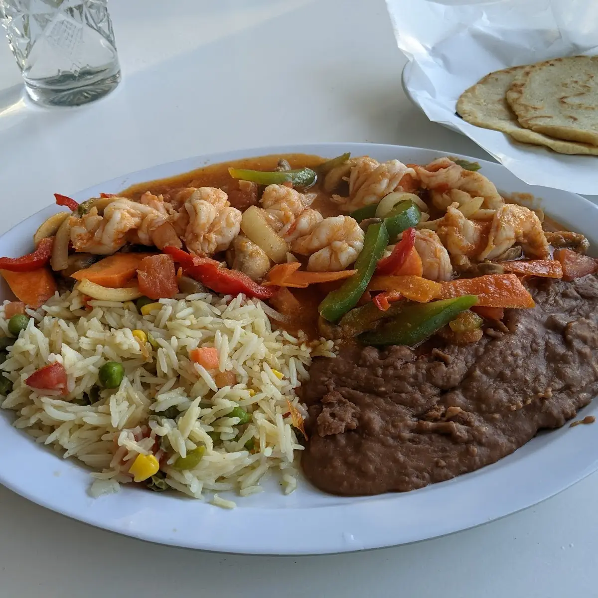 Grilled Shrimp and Refried Beans