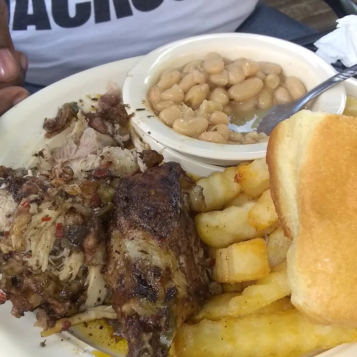 Smoked Chicken White Beans Fries Dinner Roll