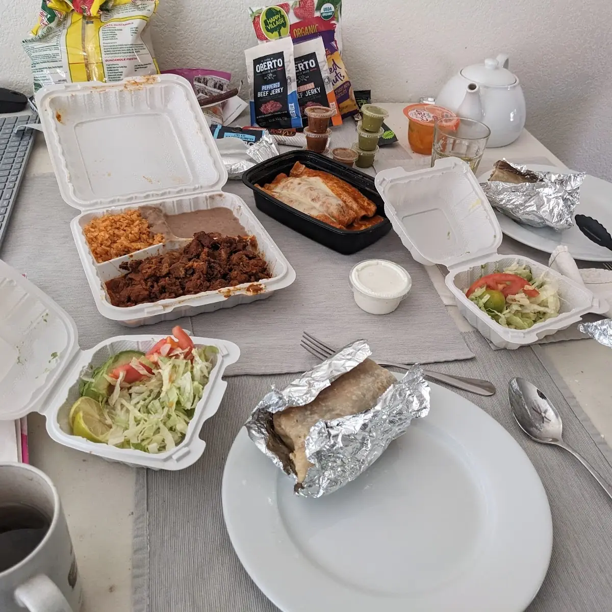 Trying Everything Carne Asada Burrito Chicken Enchiladas Al Pastor Dinner Plate