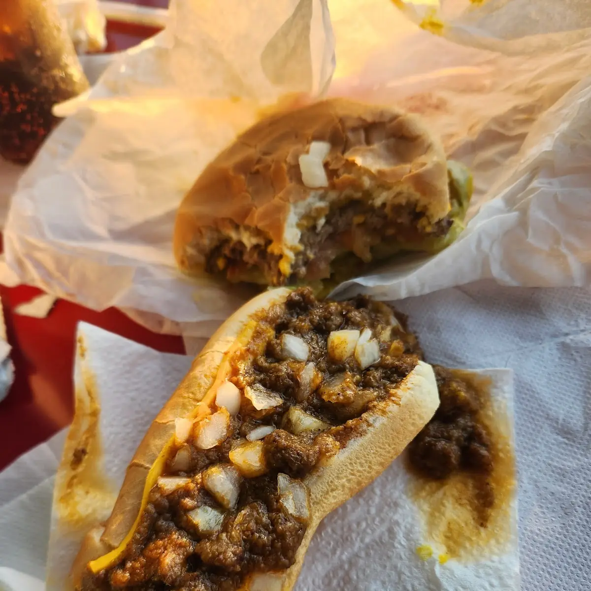 Chili Cheese Dog and Cheese Burger