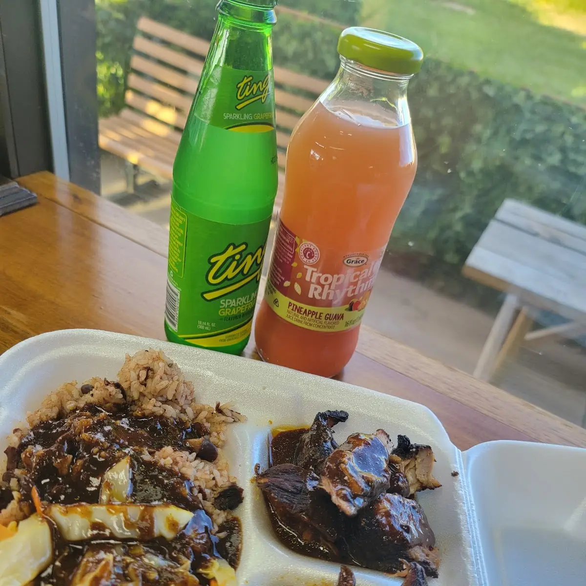 Jerk Pork Rice and Peas Cabbage