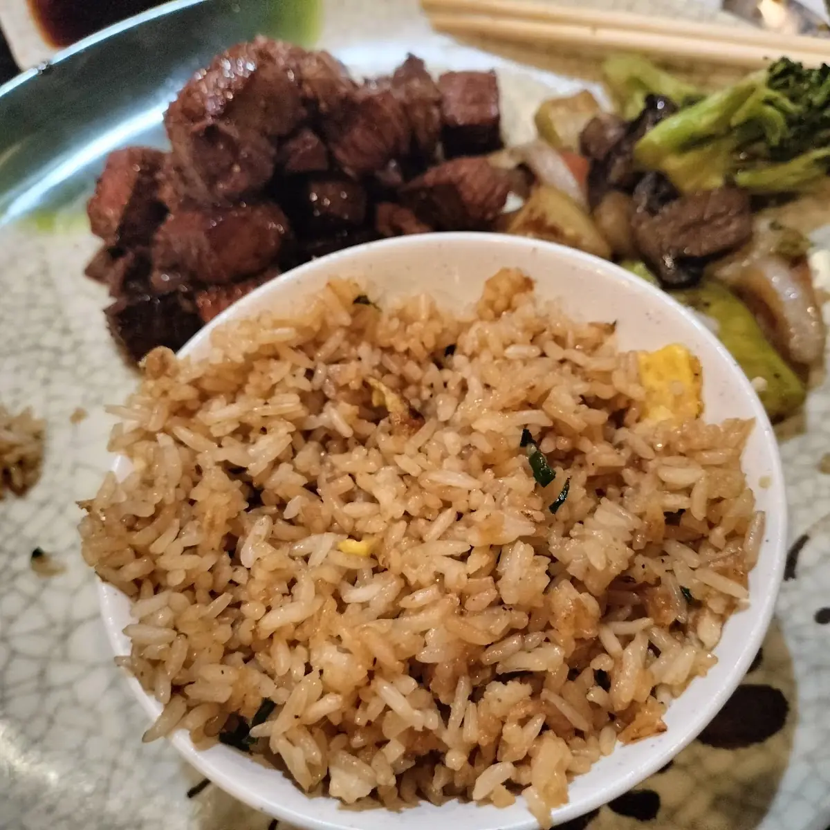 Filet Mignon Rice and Mixed Vegetables from Hibachi Grill