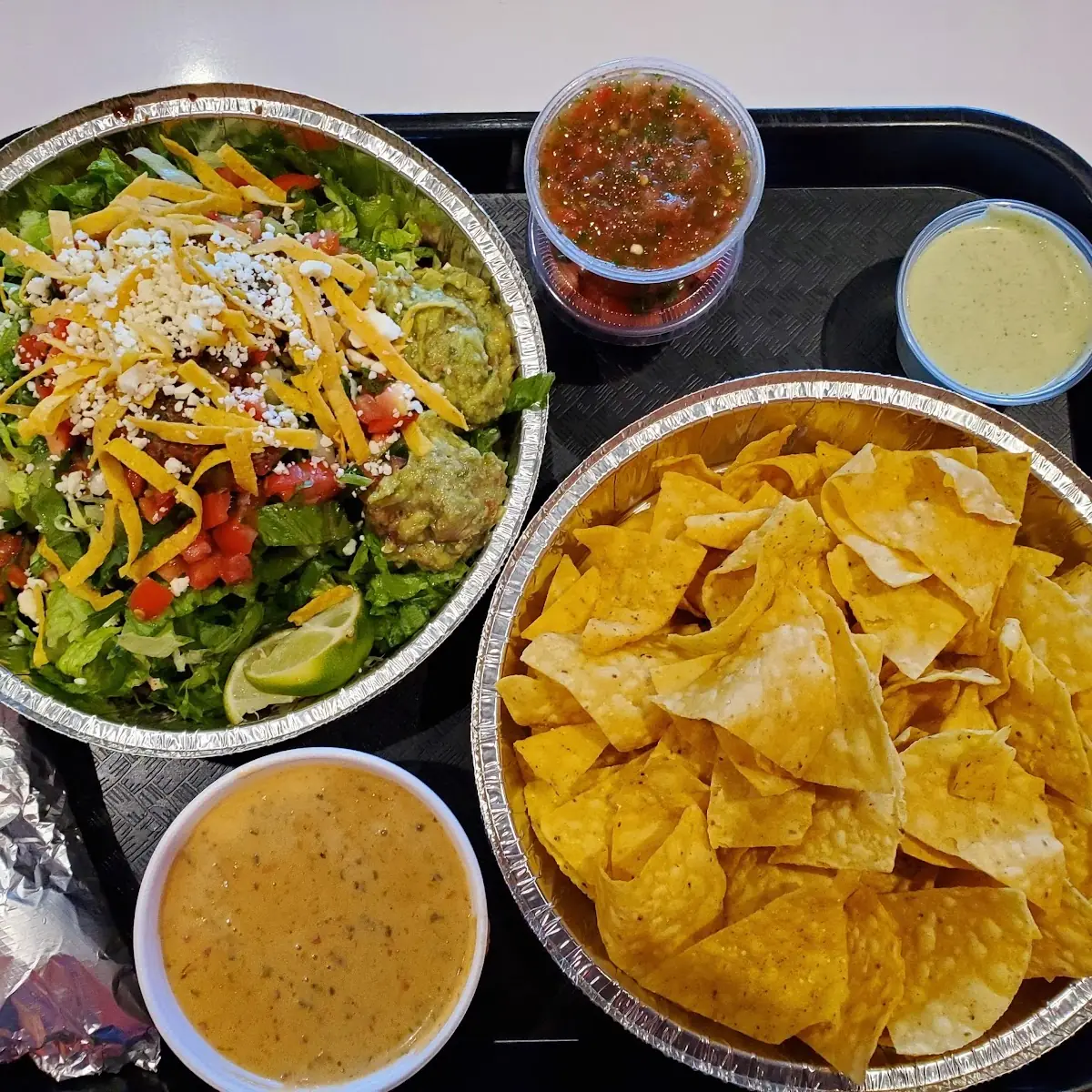Grilled Chicken Salad with Chips and Queso