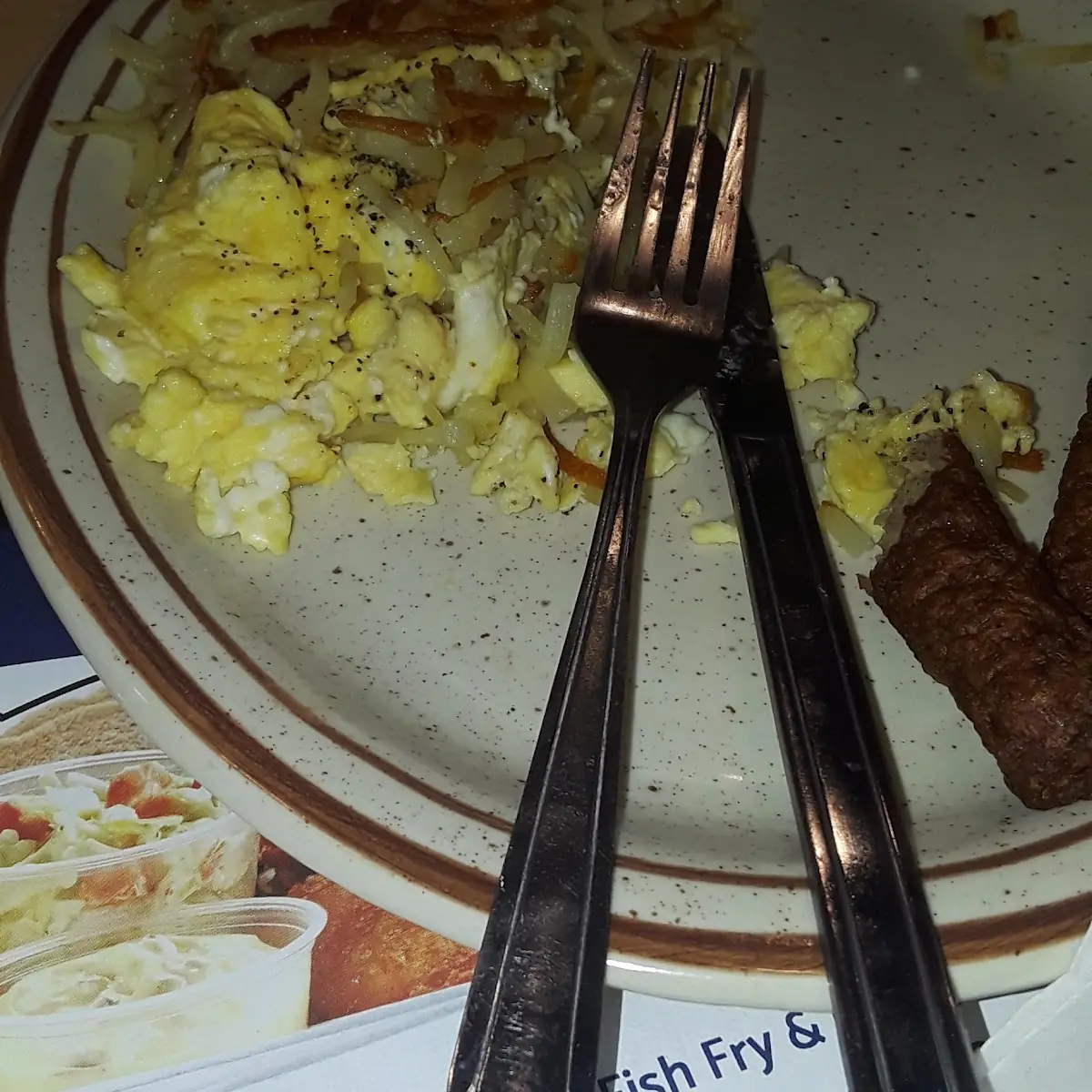 Eggs Hashbrowns and Turkey Sausage Links