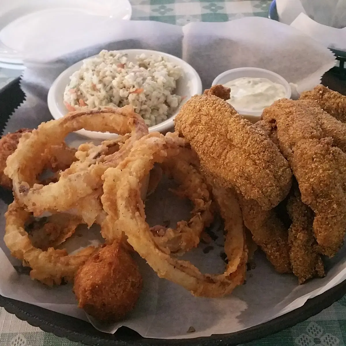 Fried Catfish Dinner with Onion Rings