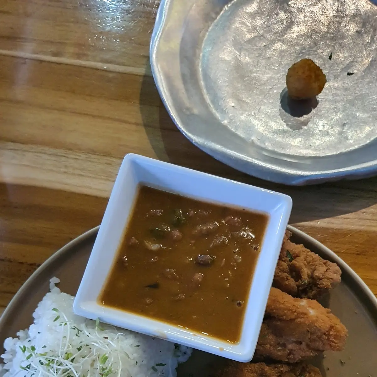 White Rice Beans and Fried Chicken