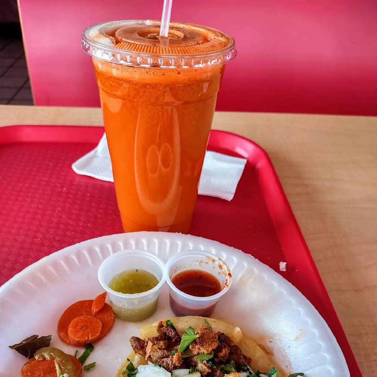 Al Pastor Taco with Carrot Juice