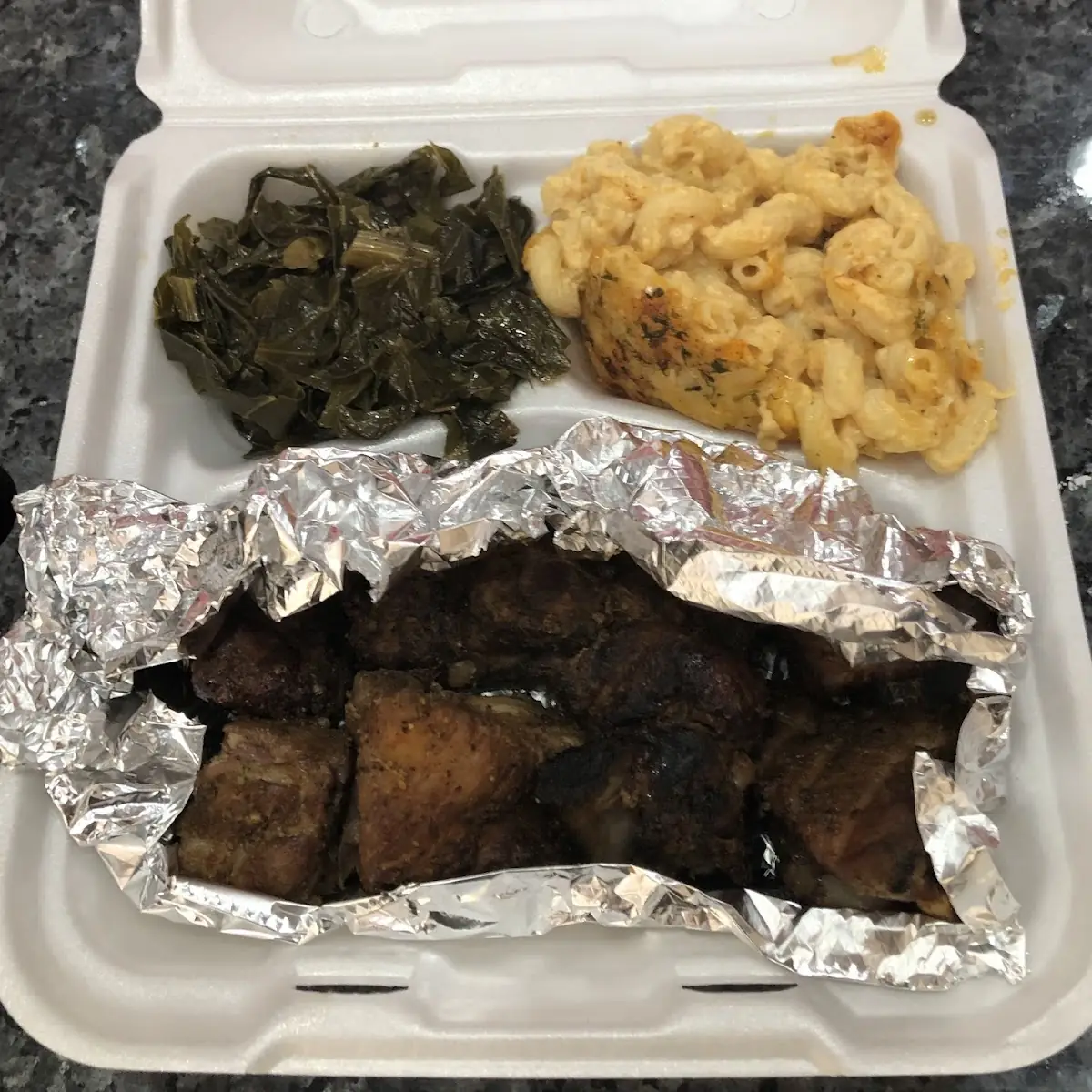 Spicy Mac and Cheese and Collard Greens