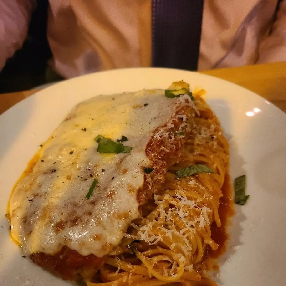Veal Parmigiana over Linguine