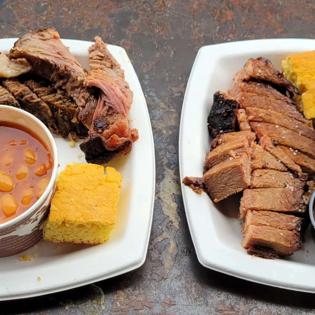 Beef Brisket with Baked Beans Cornbread and Beef Brisket with Mac and Cheese