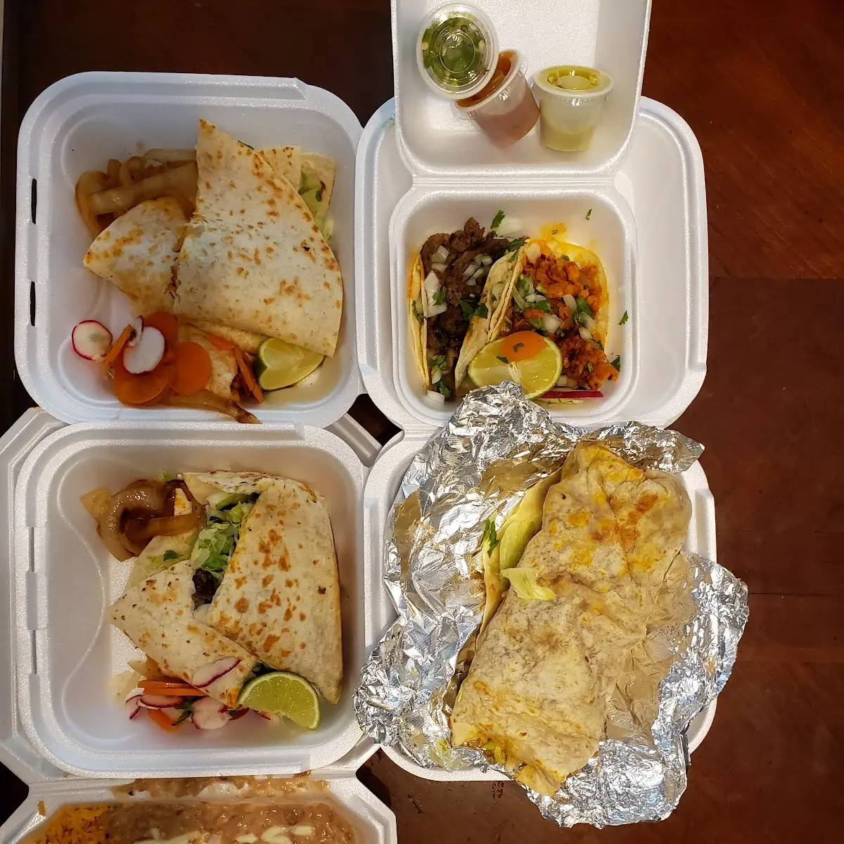 Beef and Chicken Tacos Quesadillas Beef Burrito and Chicken Enchiladas