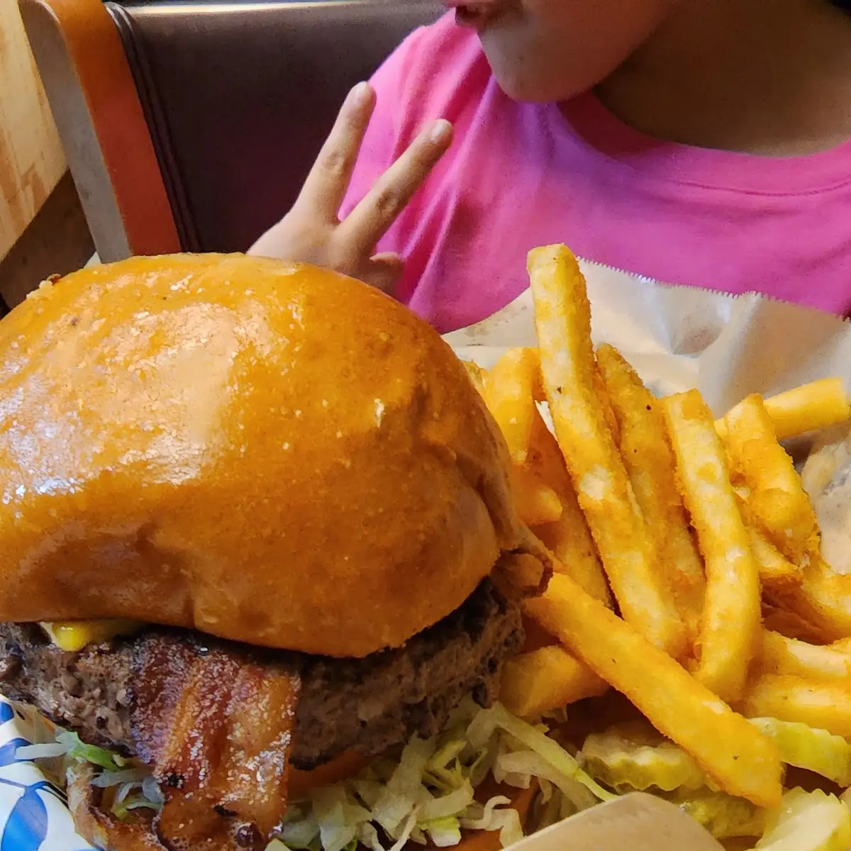Cheese Bacon Burger and Fries