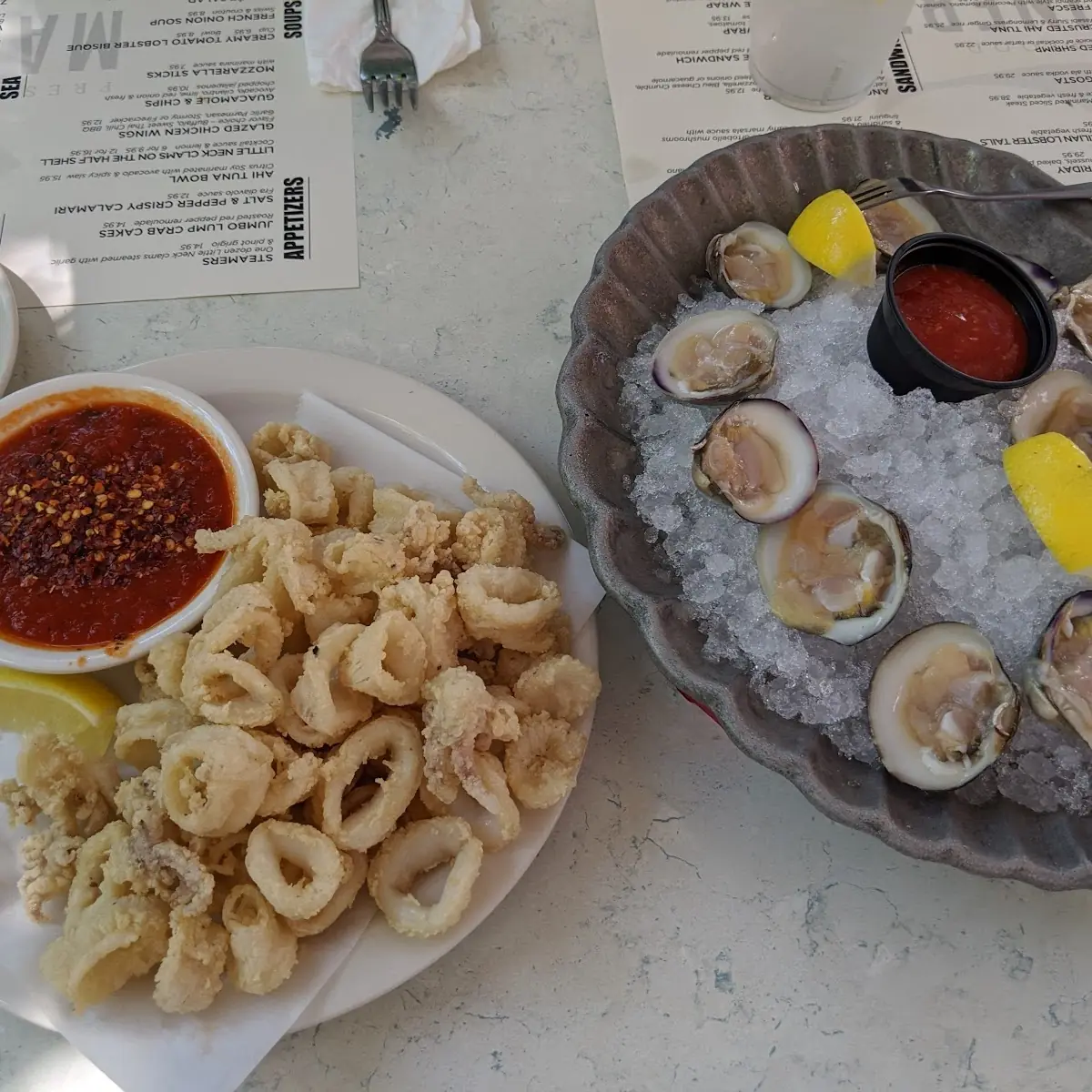 Fried Calamari and Oysters on the Half Shell