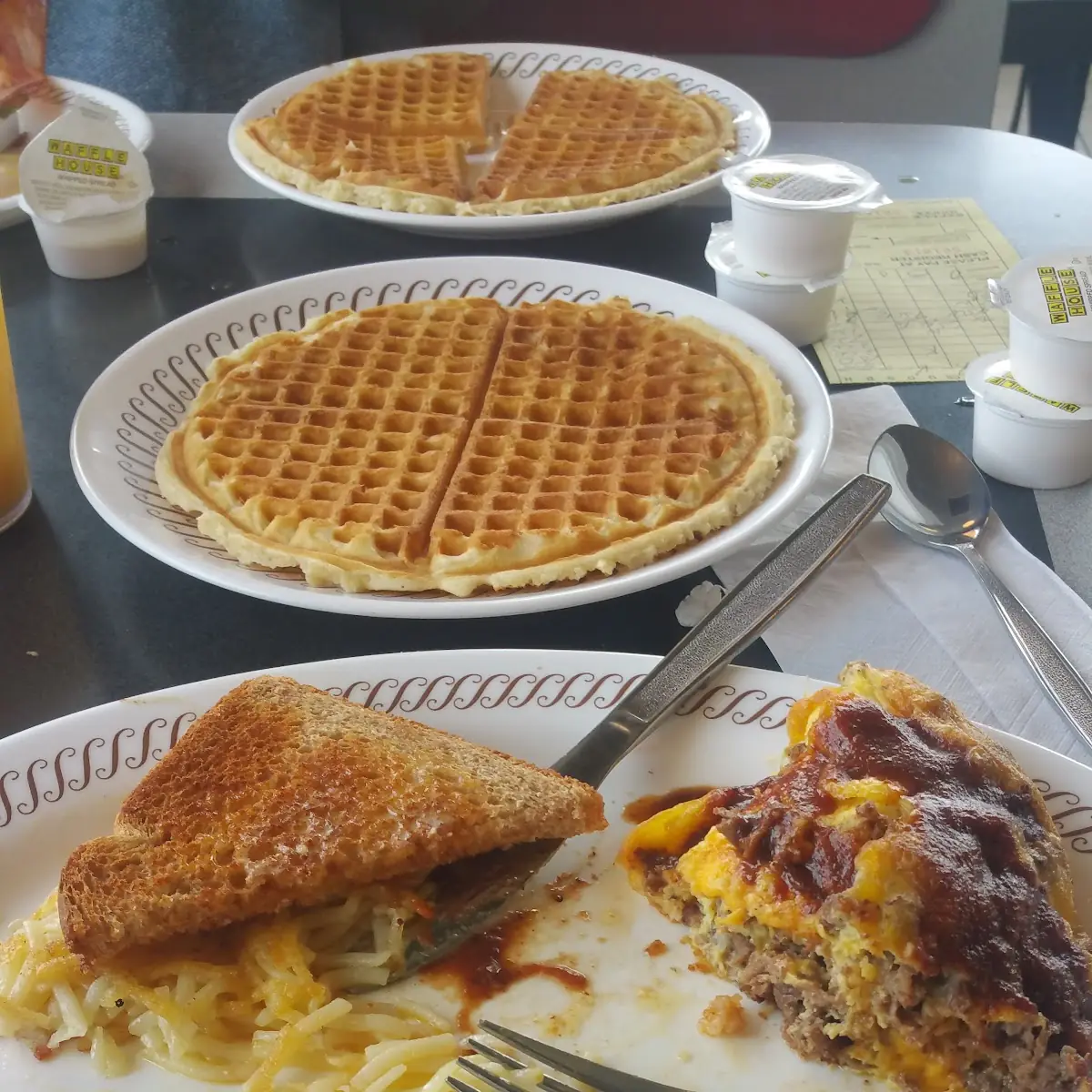 Cheese Steak Omelette Extra Steak Hash Browns & Waffle