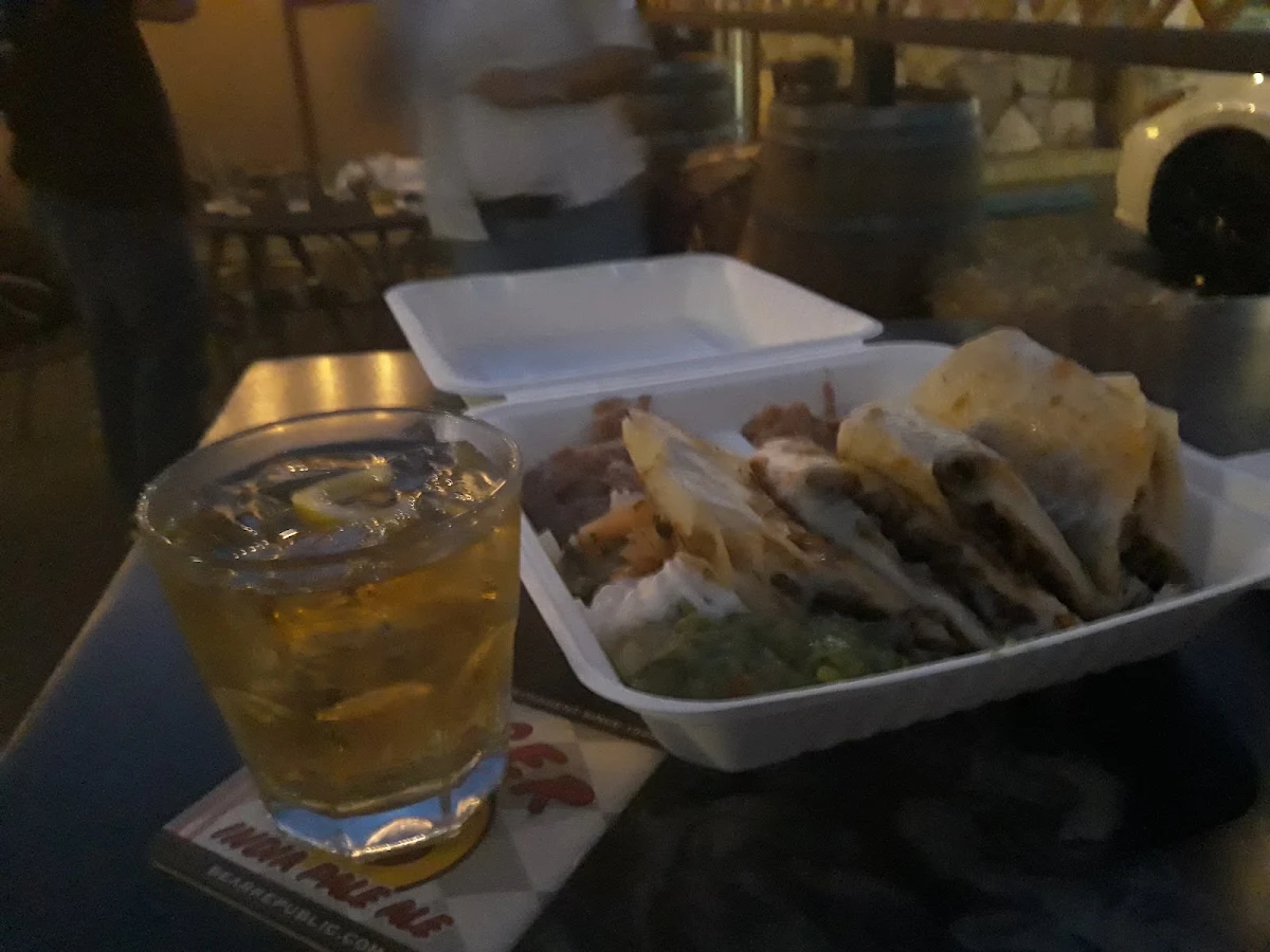 Carne Asada Quesadilla with a Brandy 7 with a Twist
