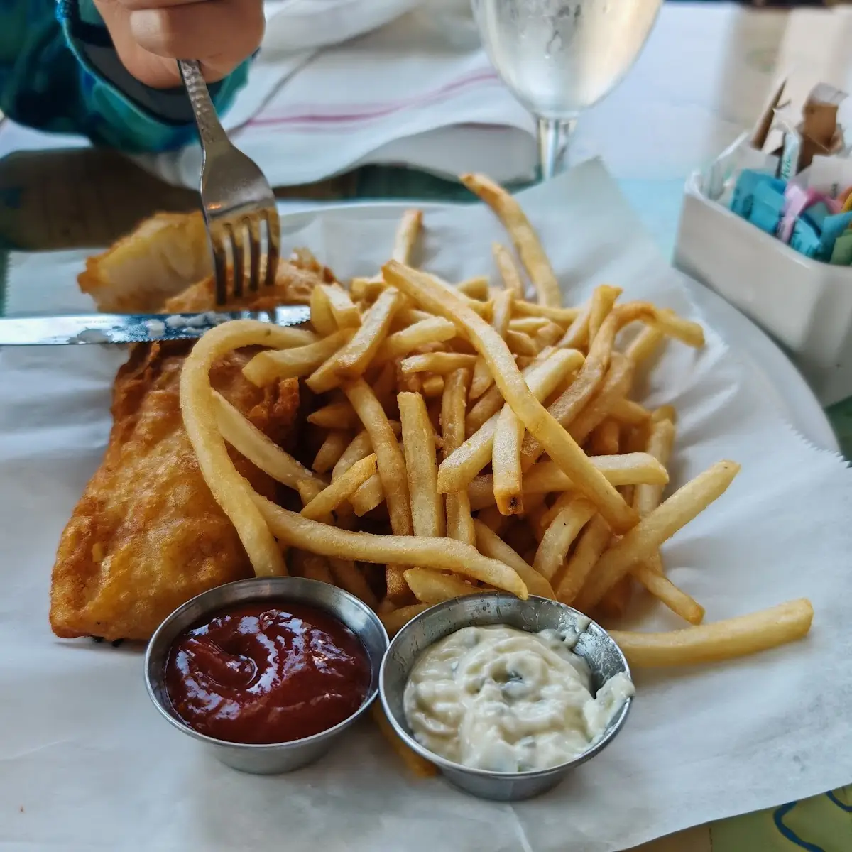 Fish & Chips with a Peach Cole Slaw