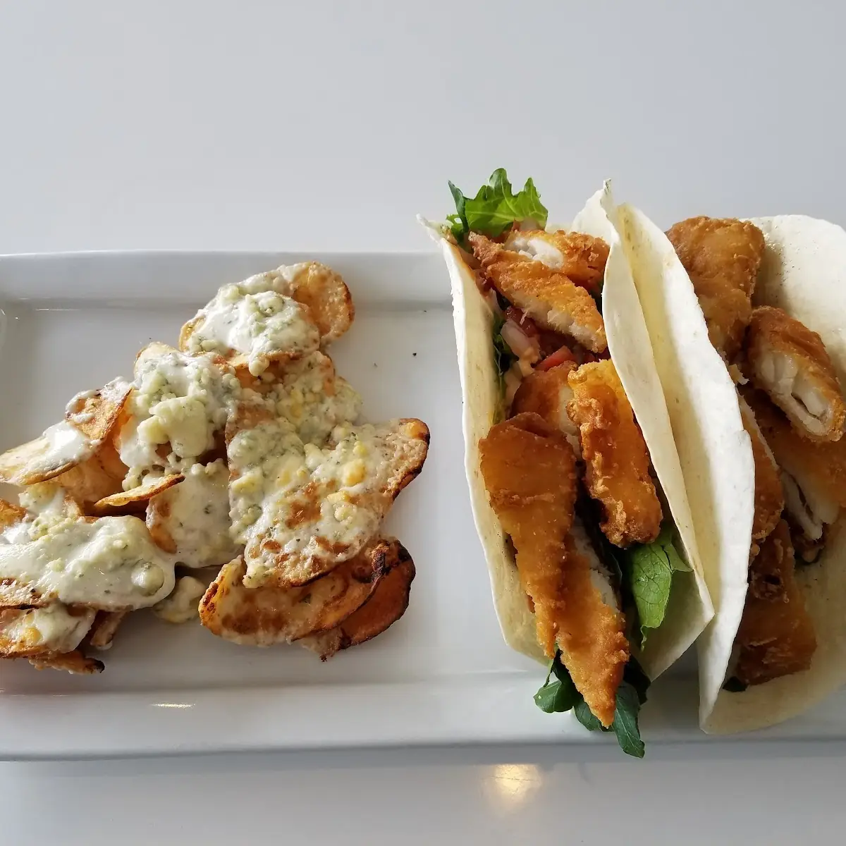Fish Tacos and Blue Cheese Chips