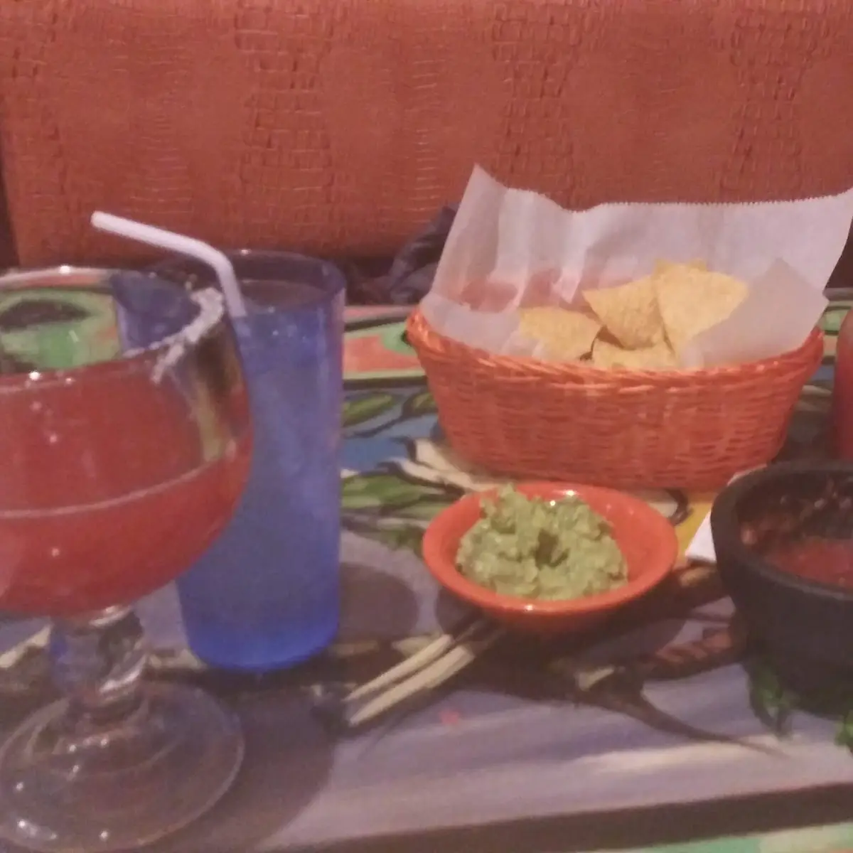 Guacamole Chips and Salsa Watermello Margherita