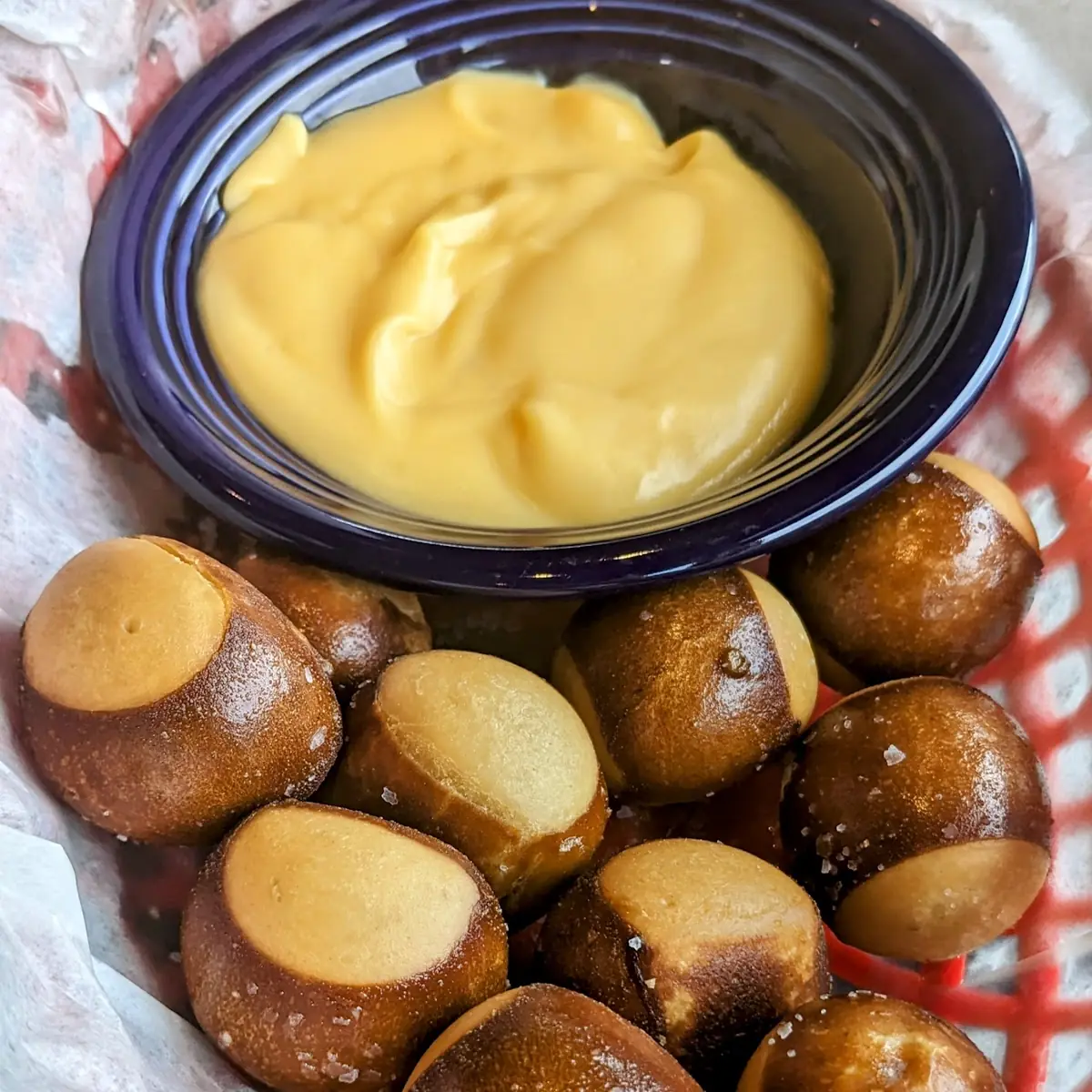 Soft Pretzel Bites with Cheddar Cheese Sauce