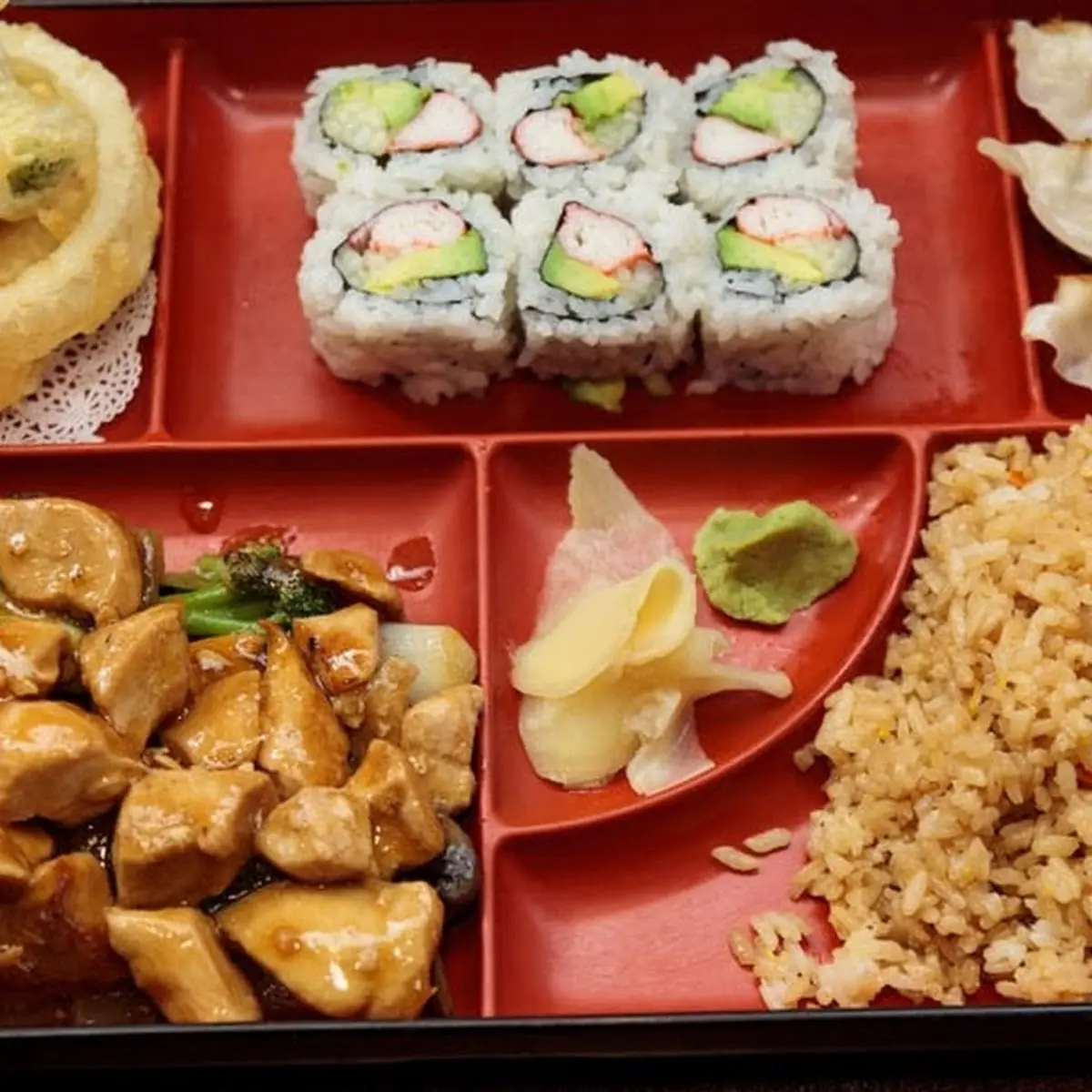 Bento Box with Sushi and Tempura