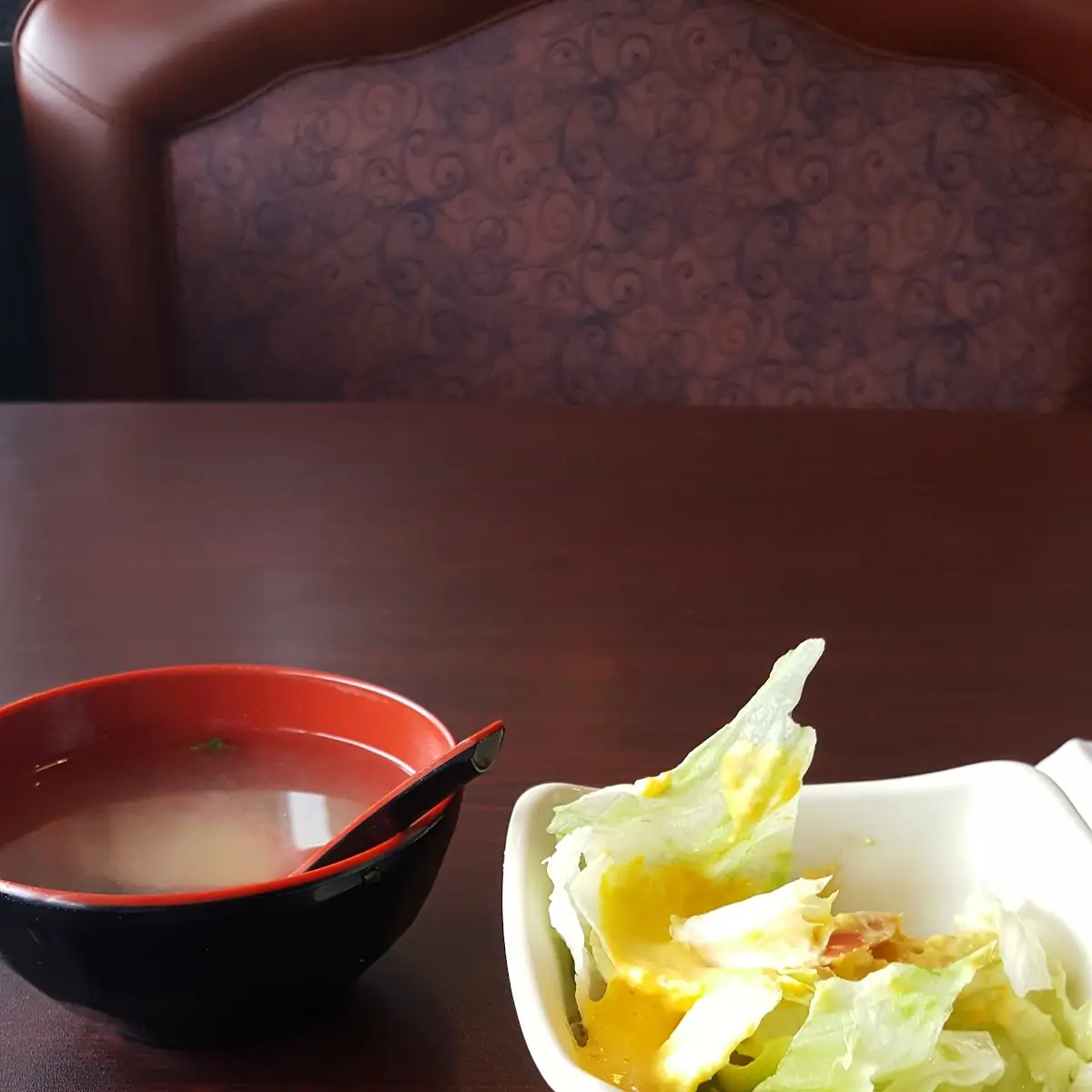 Miso Soup and Salad with Ginger Dressing