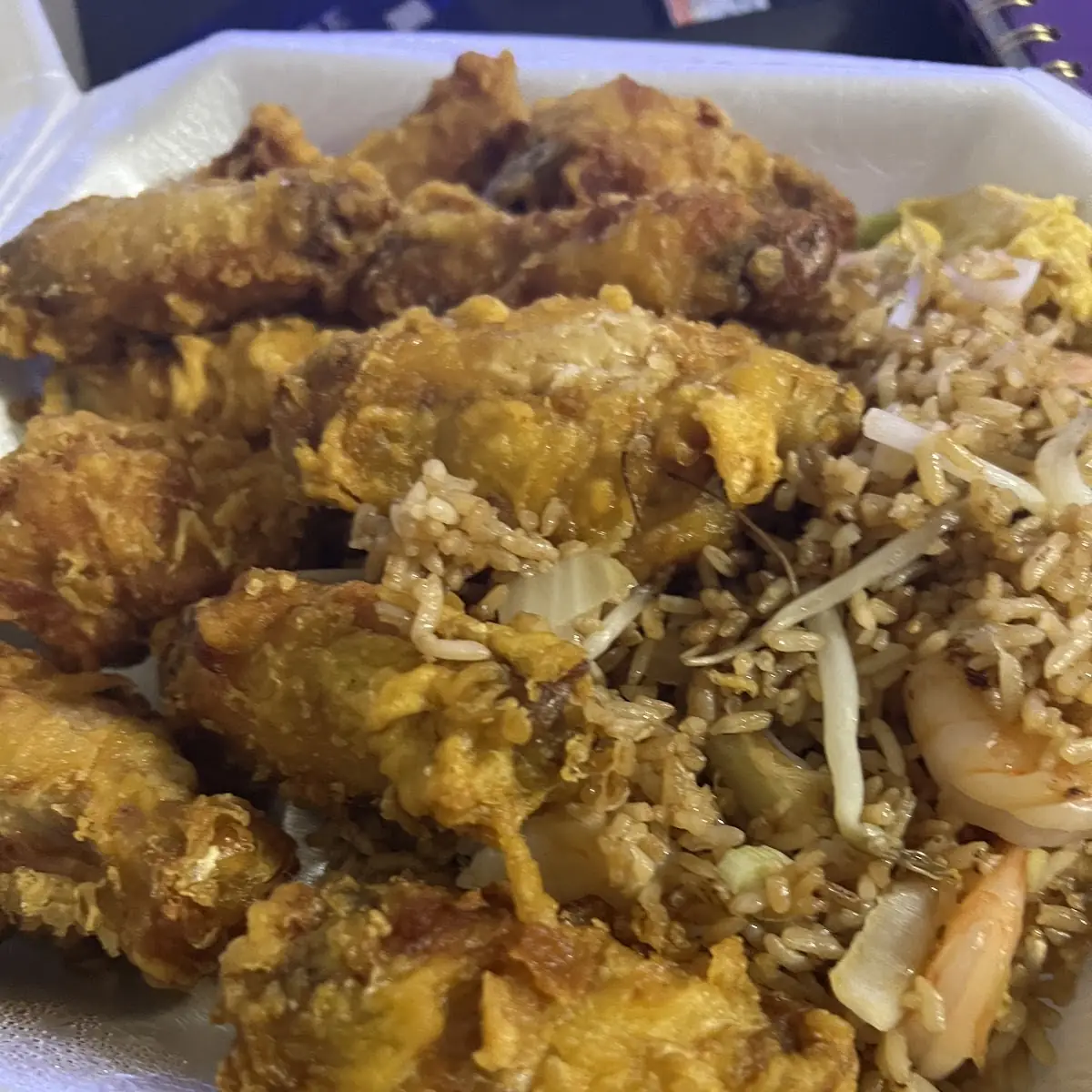 Shrimp Fried Rice and Chicken Wings