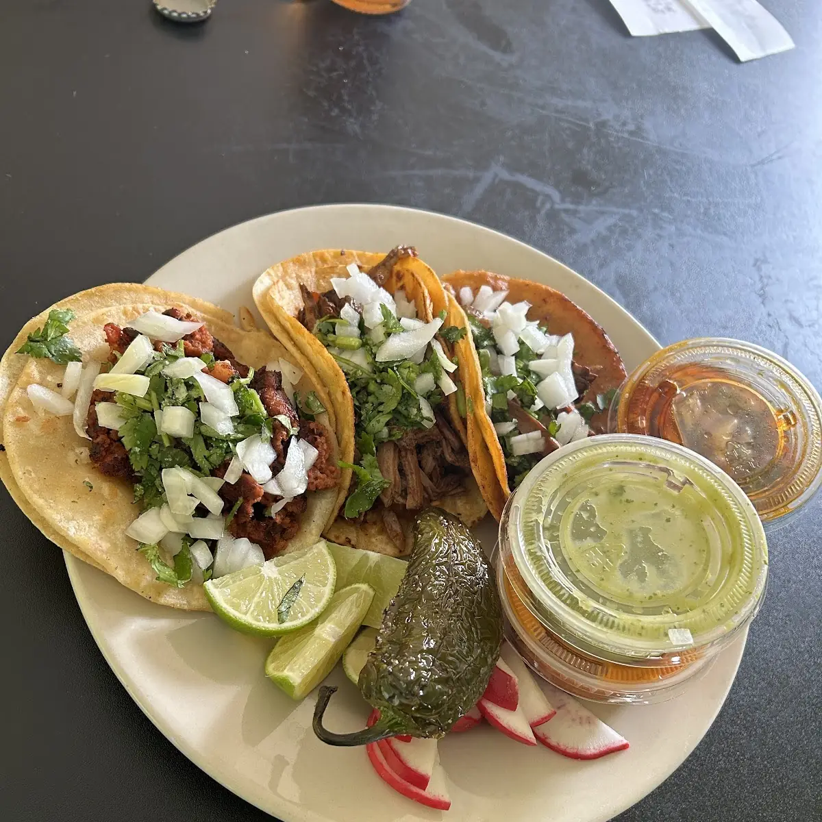 Two Birria Tacos and One Chorizo Taco