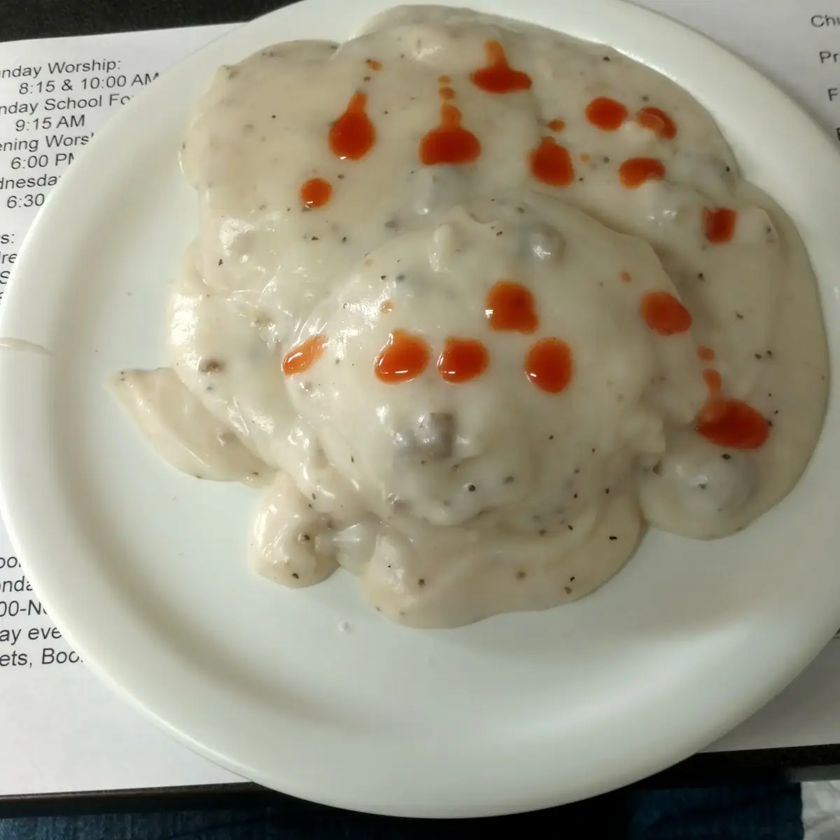 Biscuits and Gravy with Hot Sauce