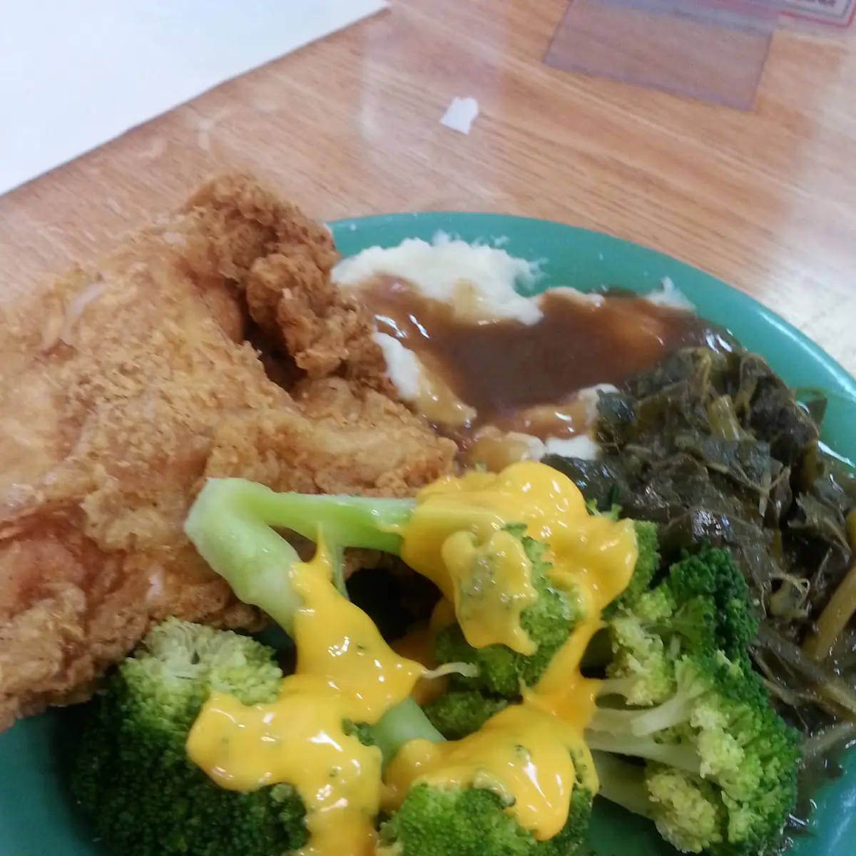 Fried Chicken Mashed Potatoes & Gravy and Broccoli and Cheese