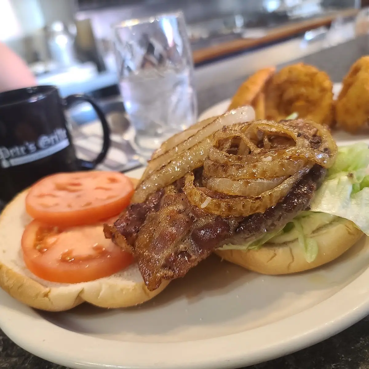 Bacon Blue Burger and Onion Rings