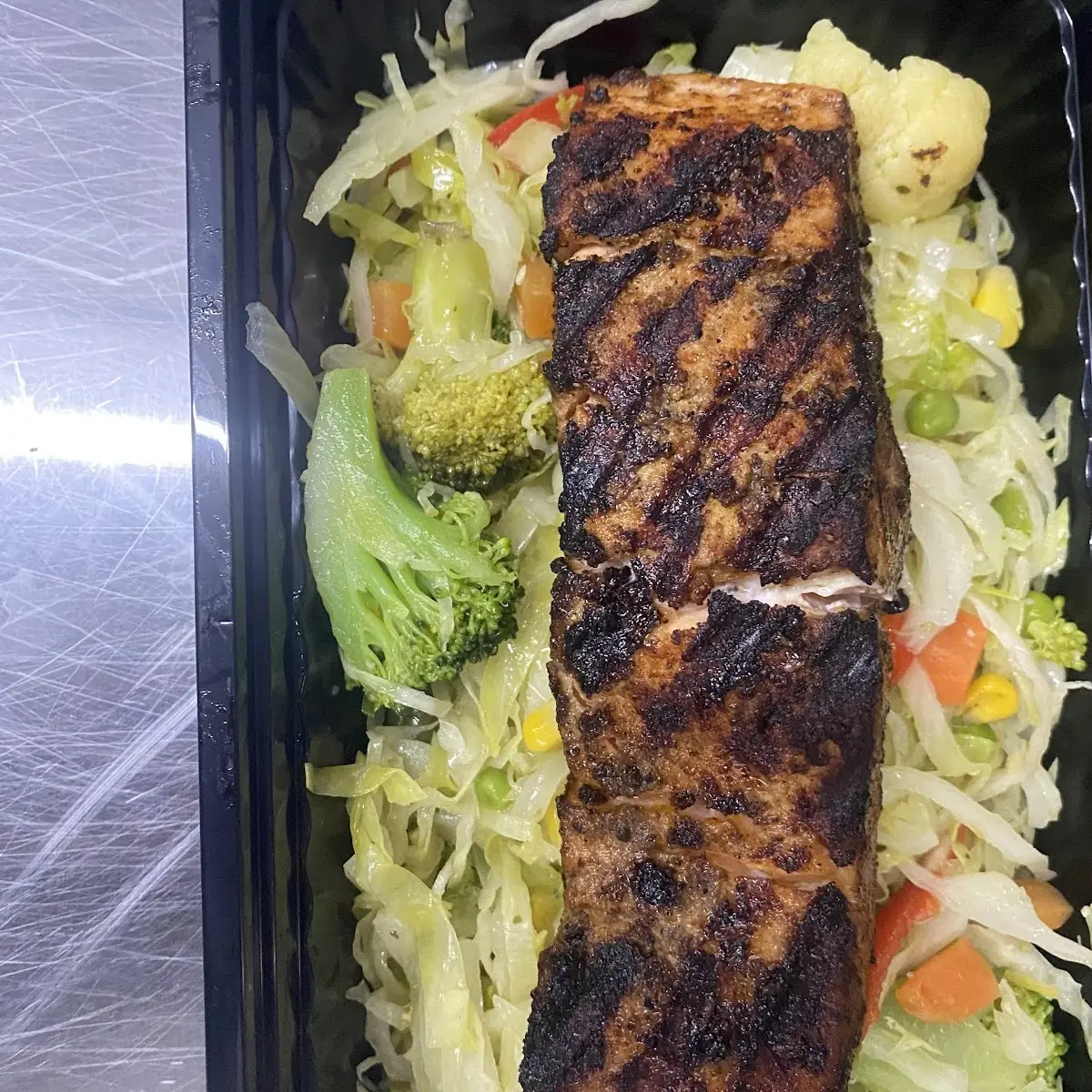 Blackened Salmon with Steamed Vegetables