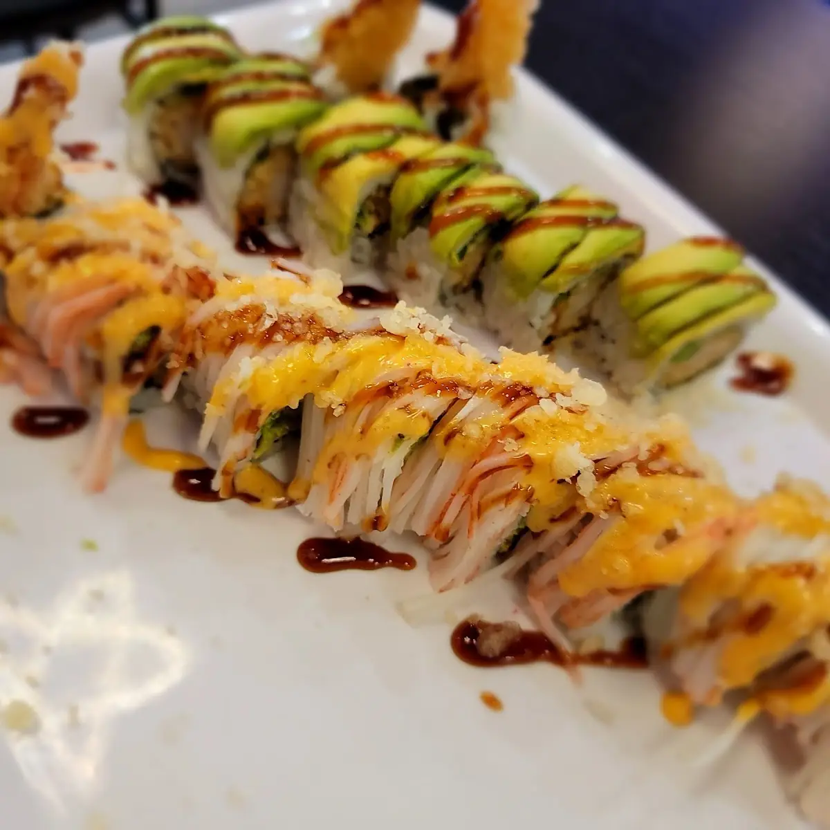 Tempura Shrimp Sushi with Sauces and Rice