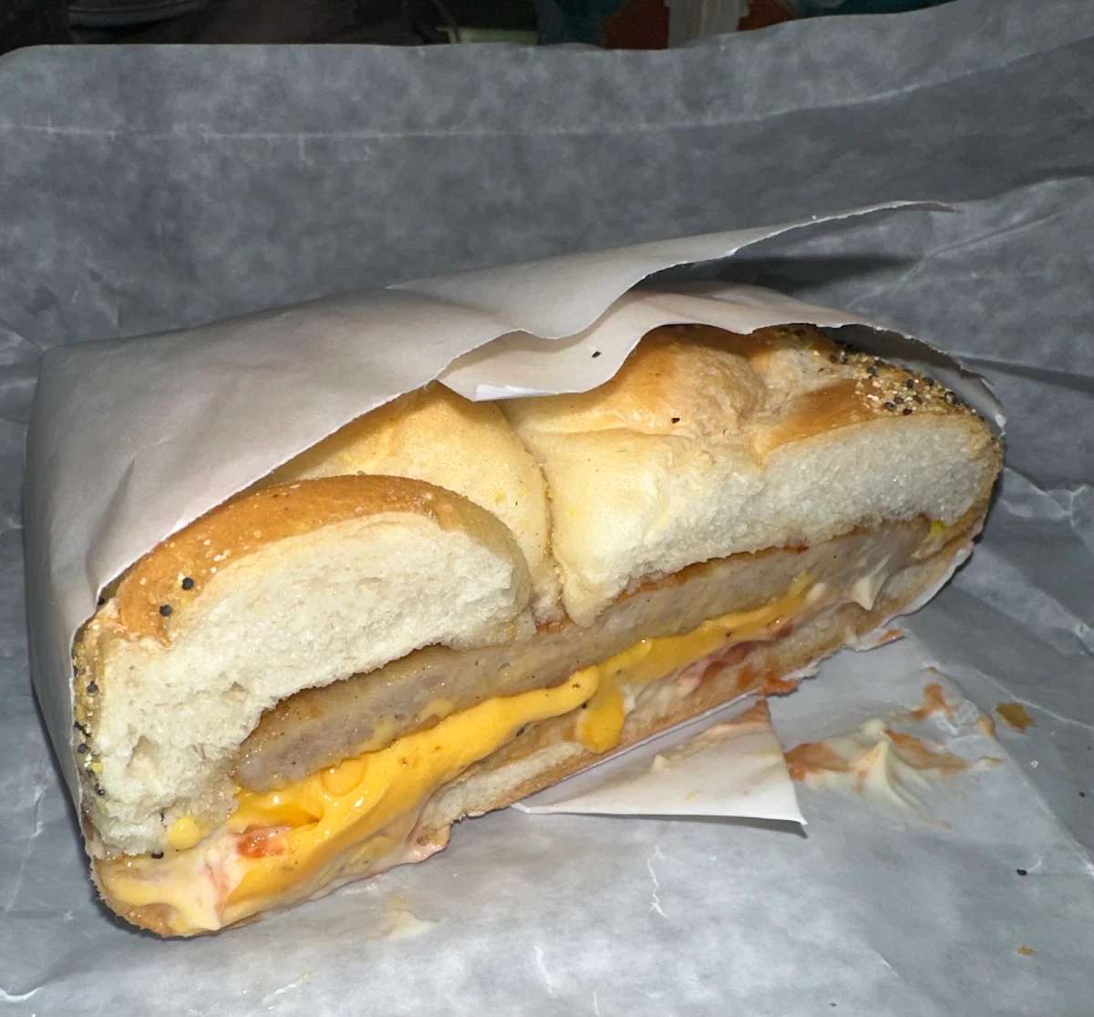 Sausage Egg and Cheese on a Roll