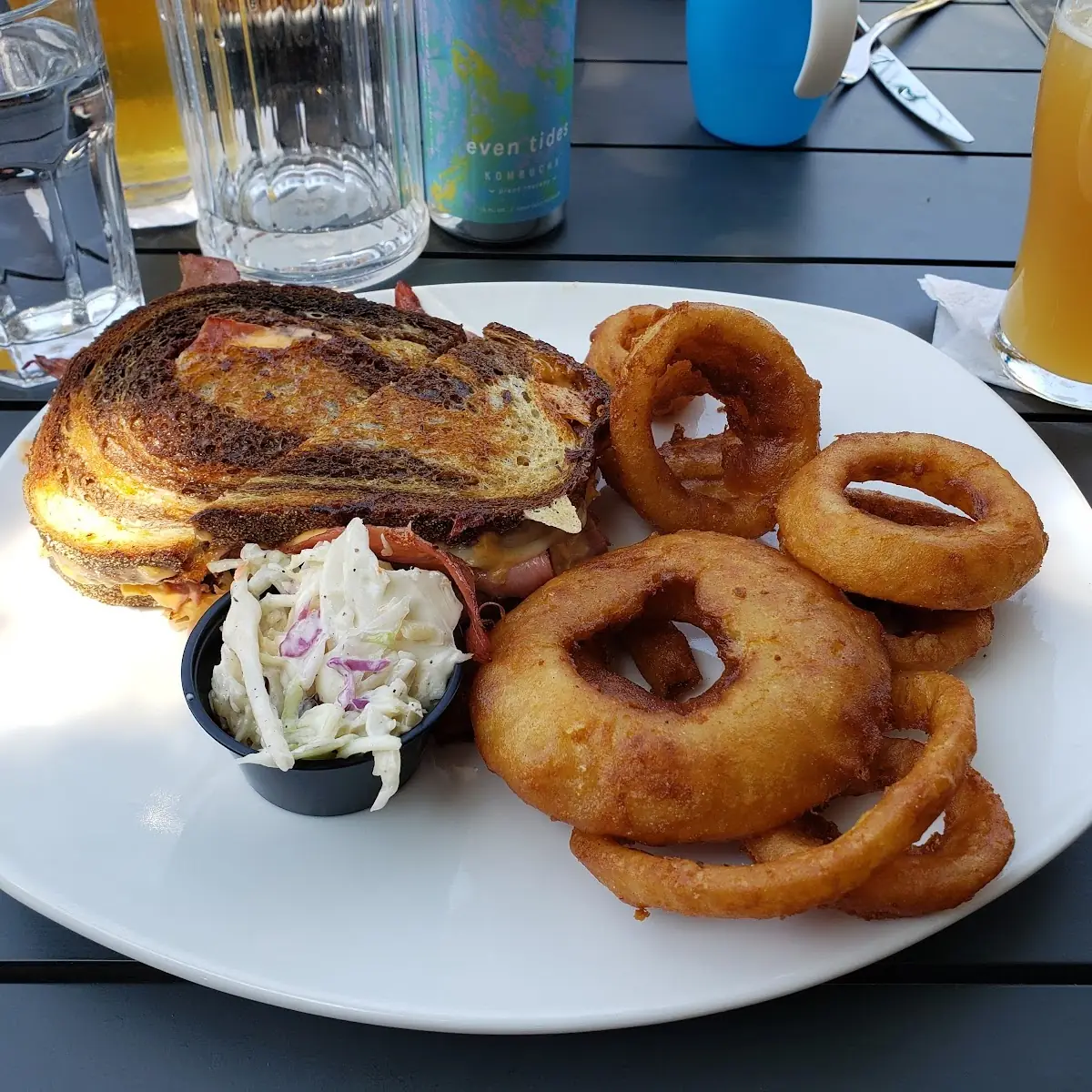 Corned Beef Reuben Sandwich with Onion Rings