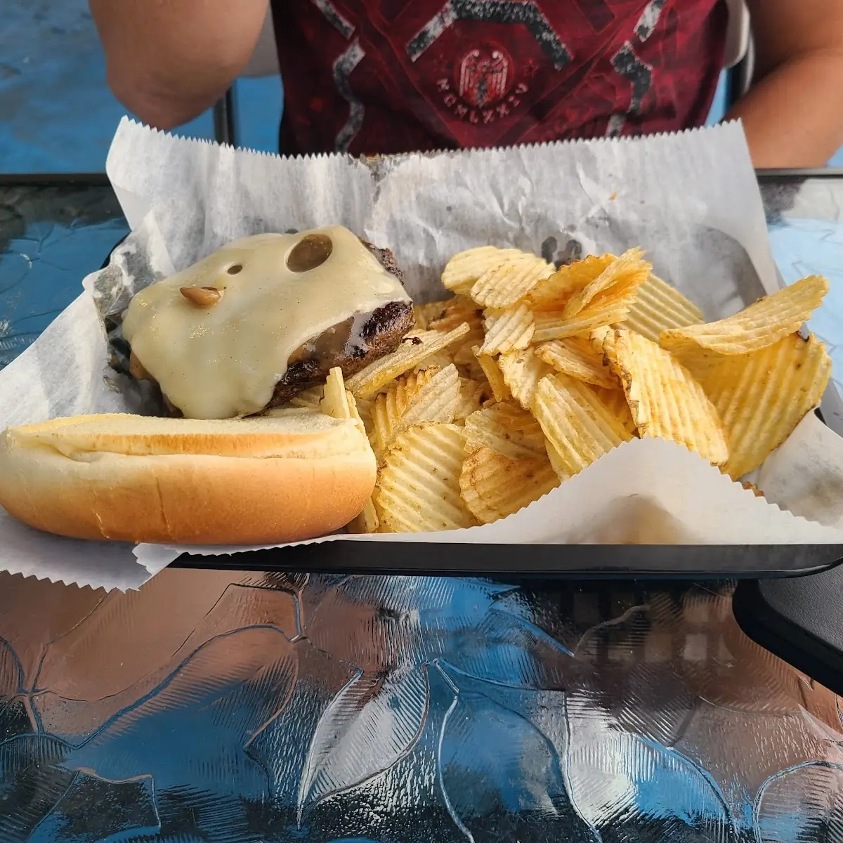 Mushroom and Swiss Burger and Chips