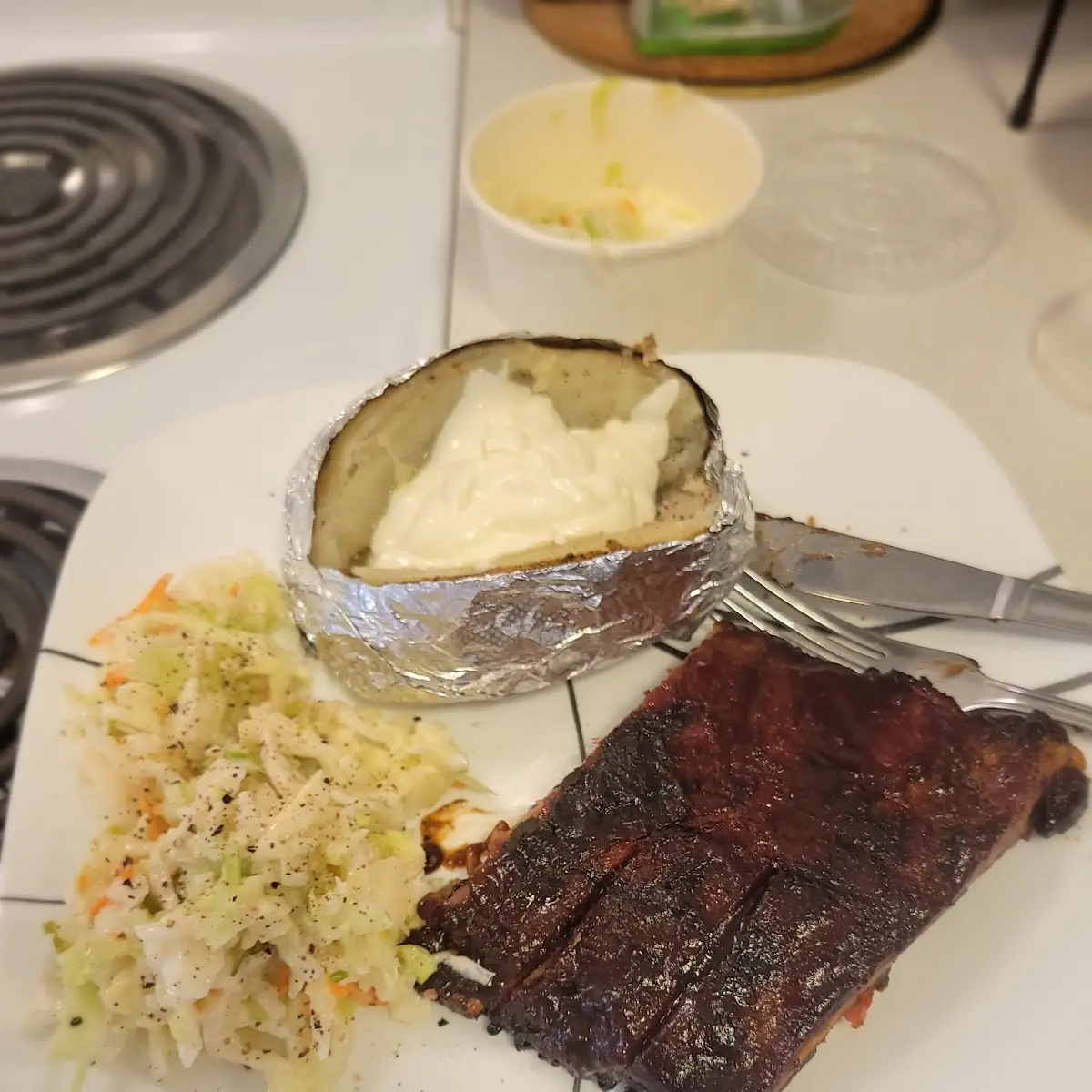 BBQ Ribs-Baked Potatoe-Coleslaw
