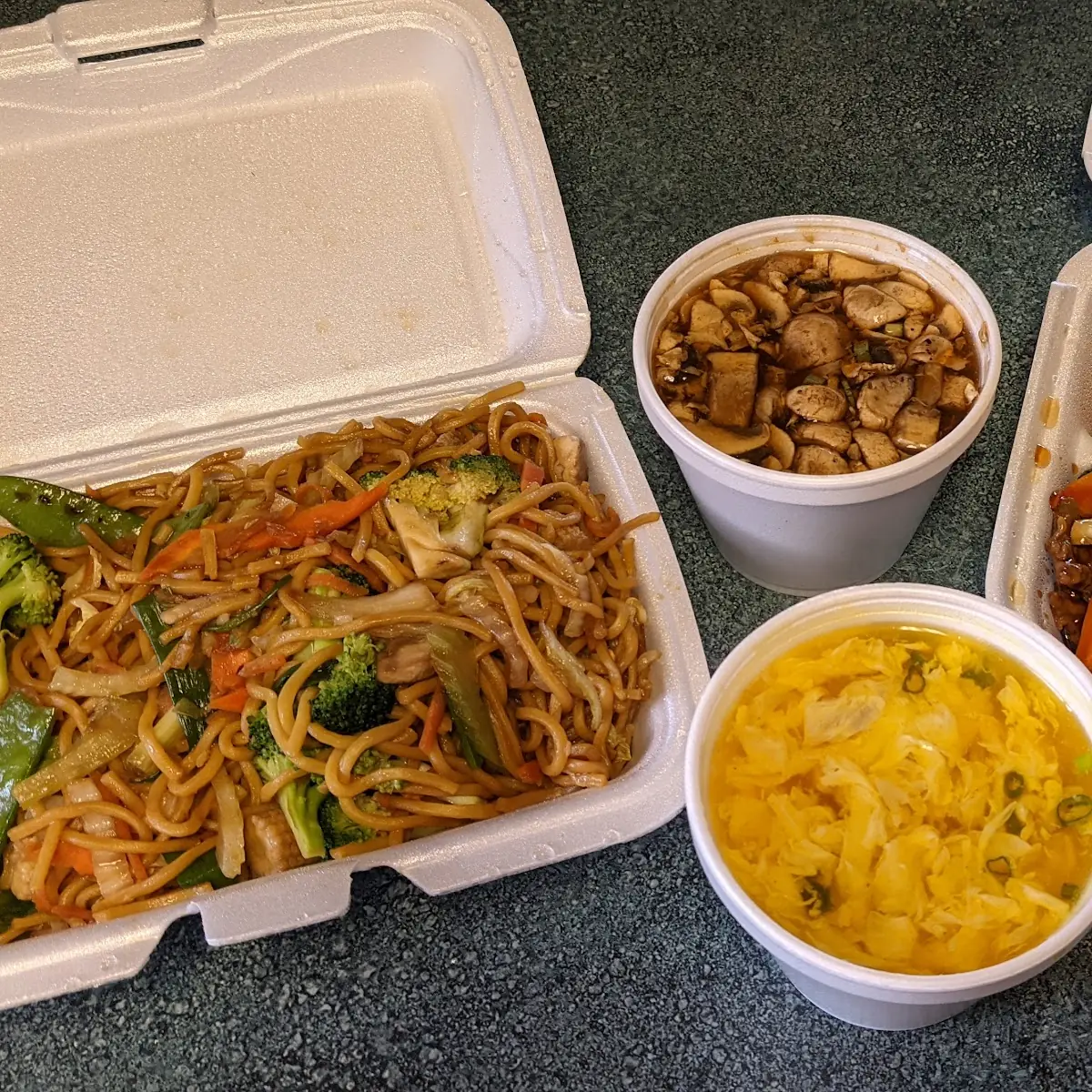 Beef with Broccoli Vegetable Lo Mein Egg Drop Soup Hot Sour Soup