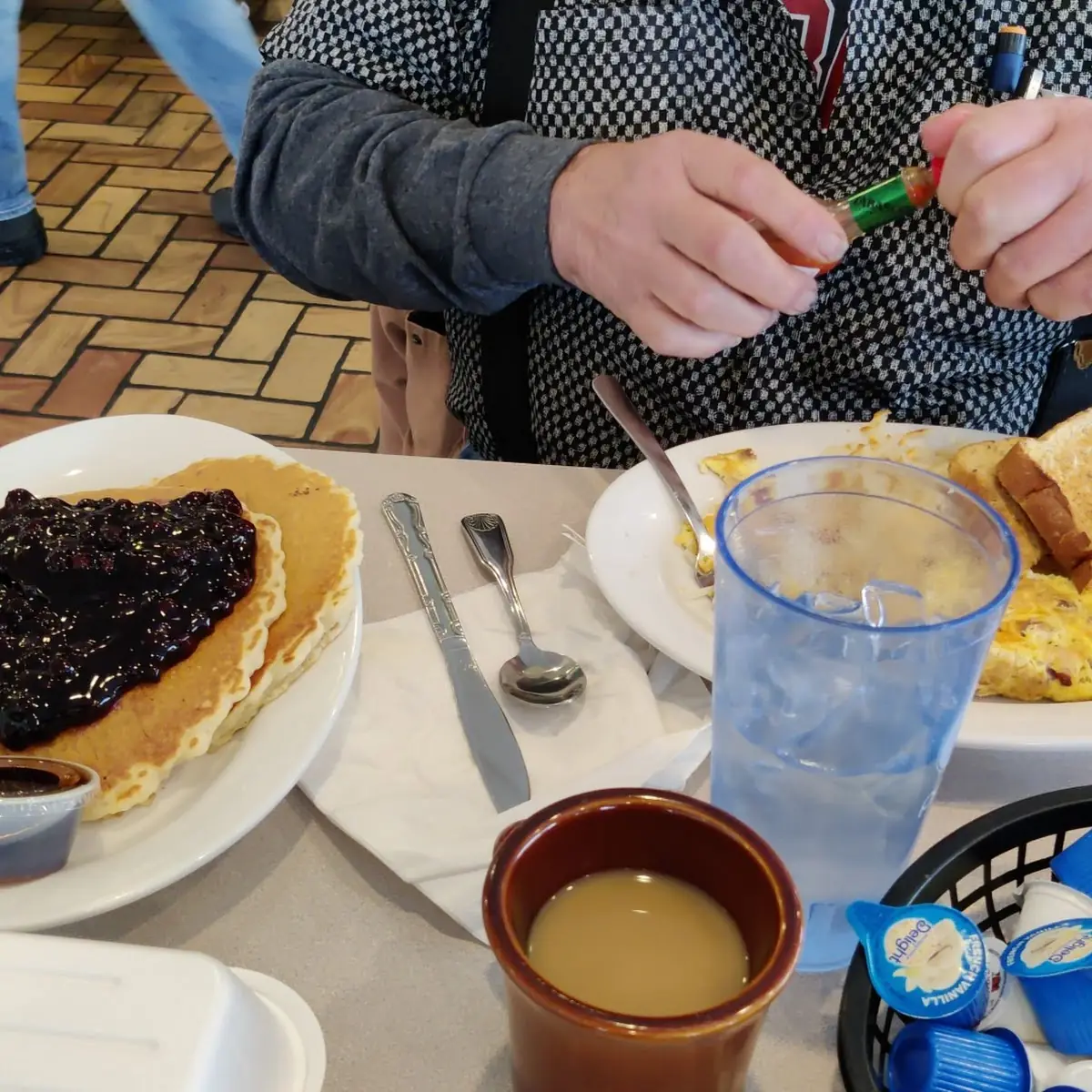 Meat Lovers Omelette & Blueberry Pancakes